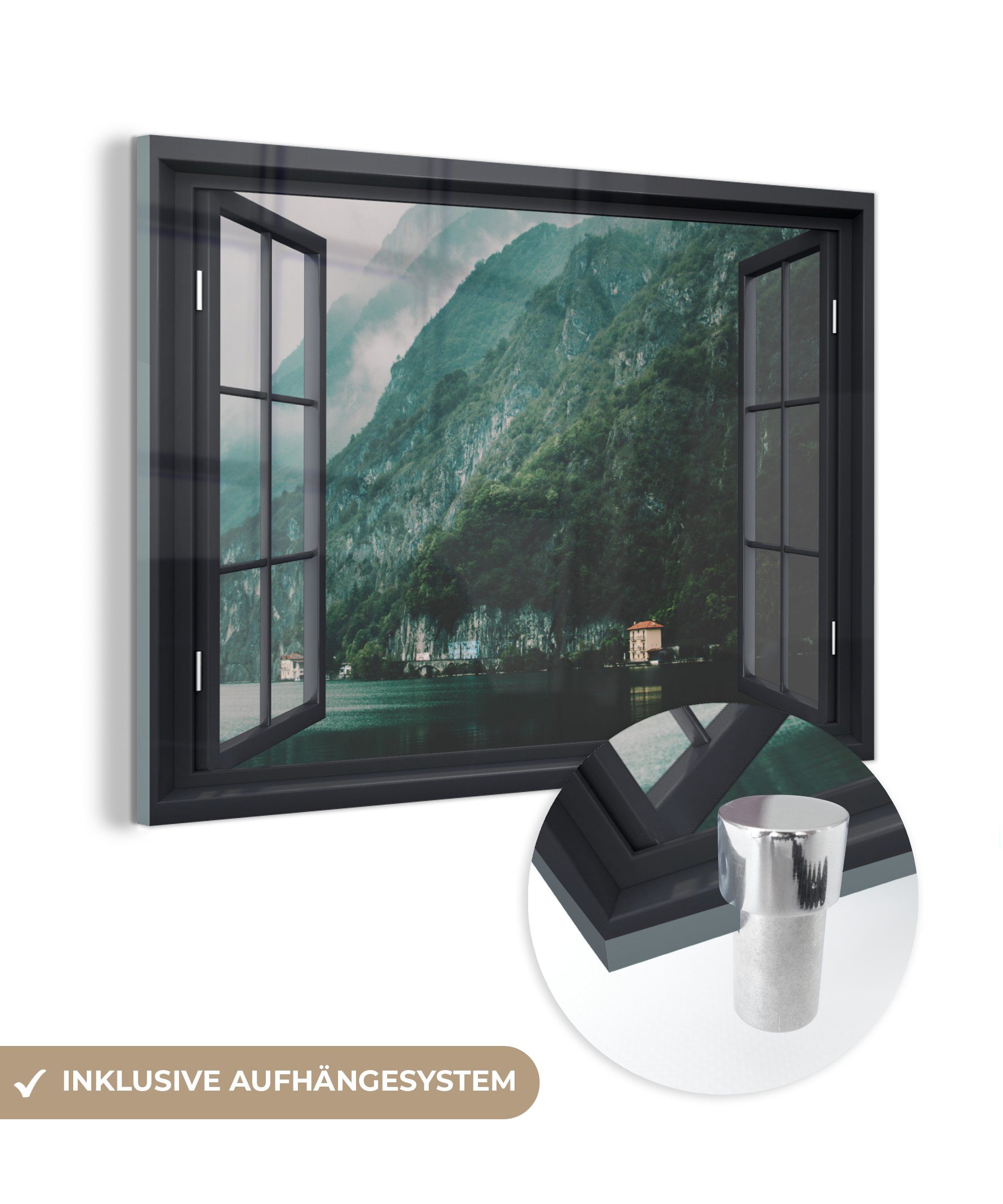 MuchoWow Acrylglasbild Aussicht - Wasser - Berg, (1 St), Glasbilder - Bilder auf Glas Wandbild - Foto auf Glas - Wanddekoration