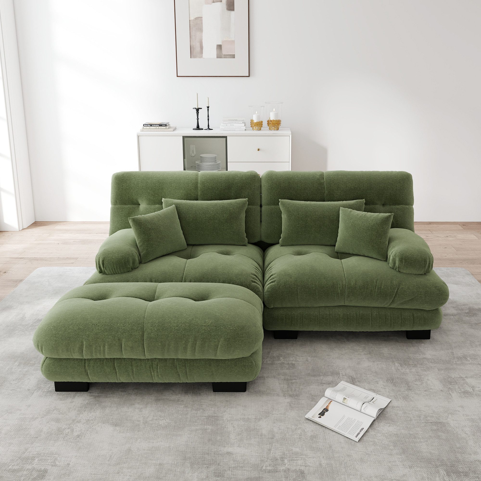BBWL Sofa Cloud Ecksofa für Wohnzimmer, Elegantes Polstersofa, Chenille Doppelsofa mit Ottoman, breiten Armlehnen