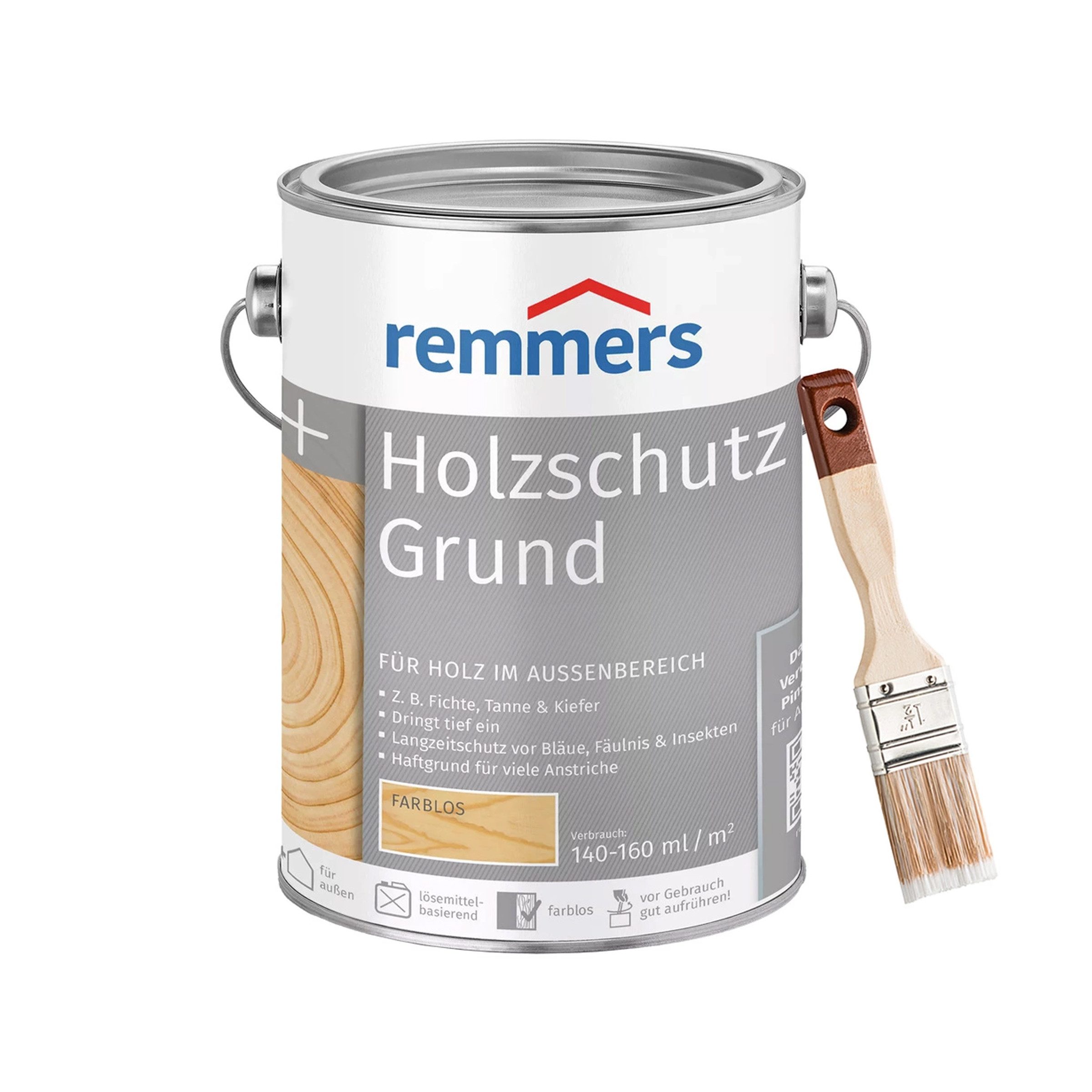 Bandloo Holzschutzlasur Bandloo Set Remmers Holzschutz-Grund 0,75L + Pinsel - Holzschutz
