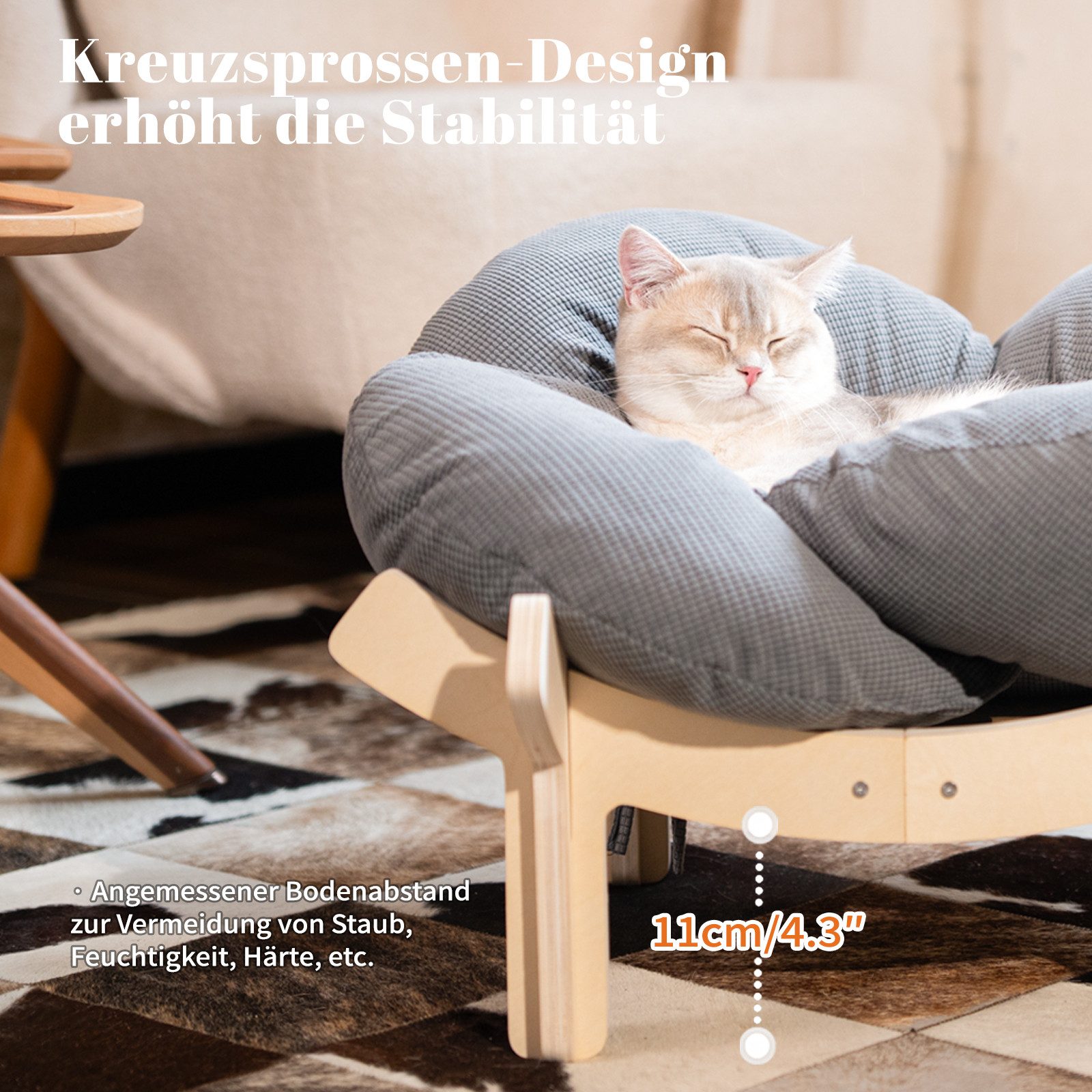 CheerPals Tierbett Erhöhtes Blumenform, 55cm großes Katzensofa, weiches Kissen, Polyesterfaser