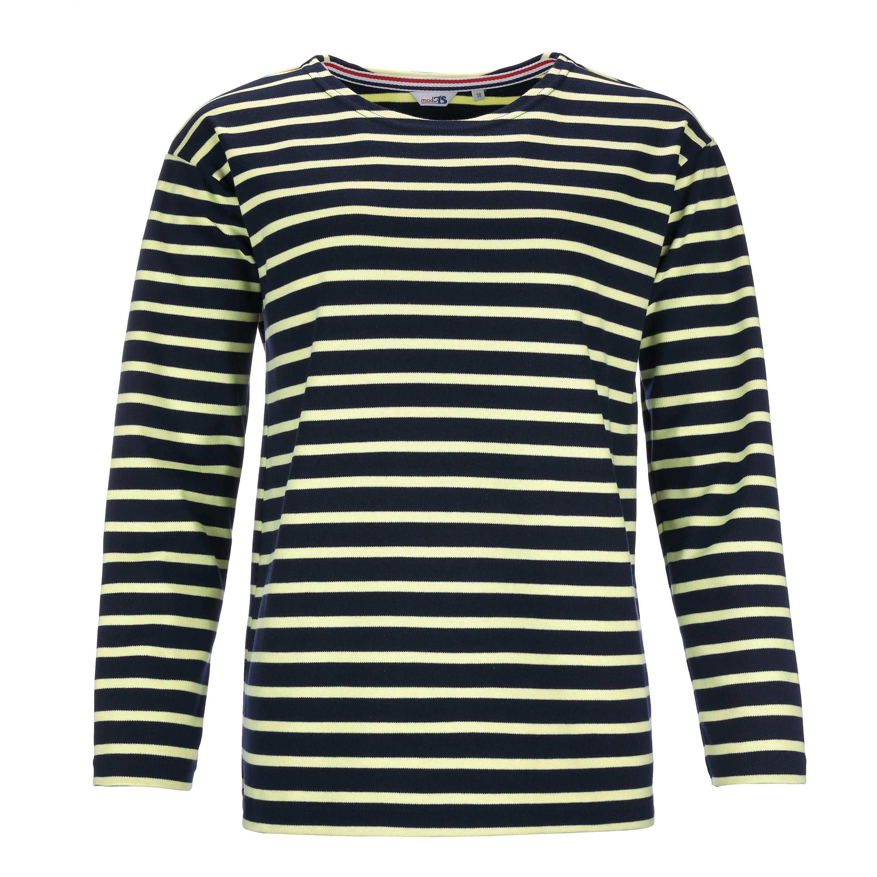 modAS Langarmshirt Damen Bretonisches Basic Shirt mit Streifen - Streifenshirt Baumwolle