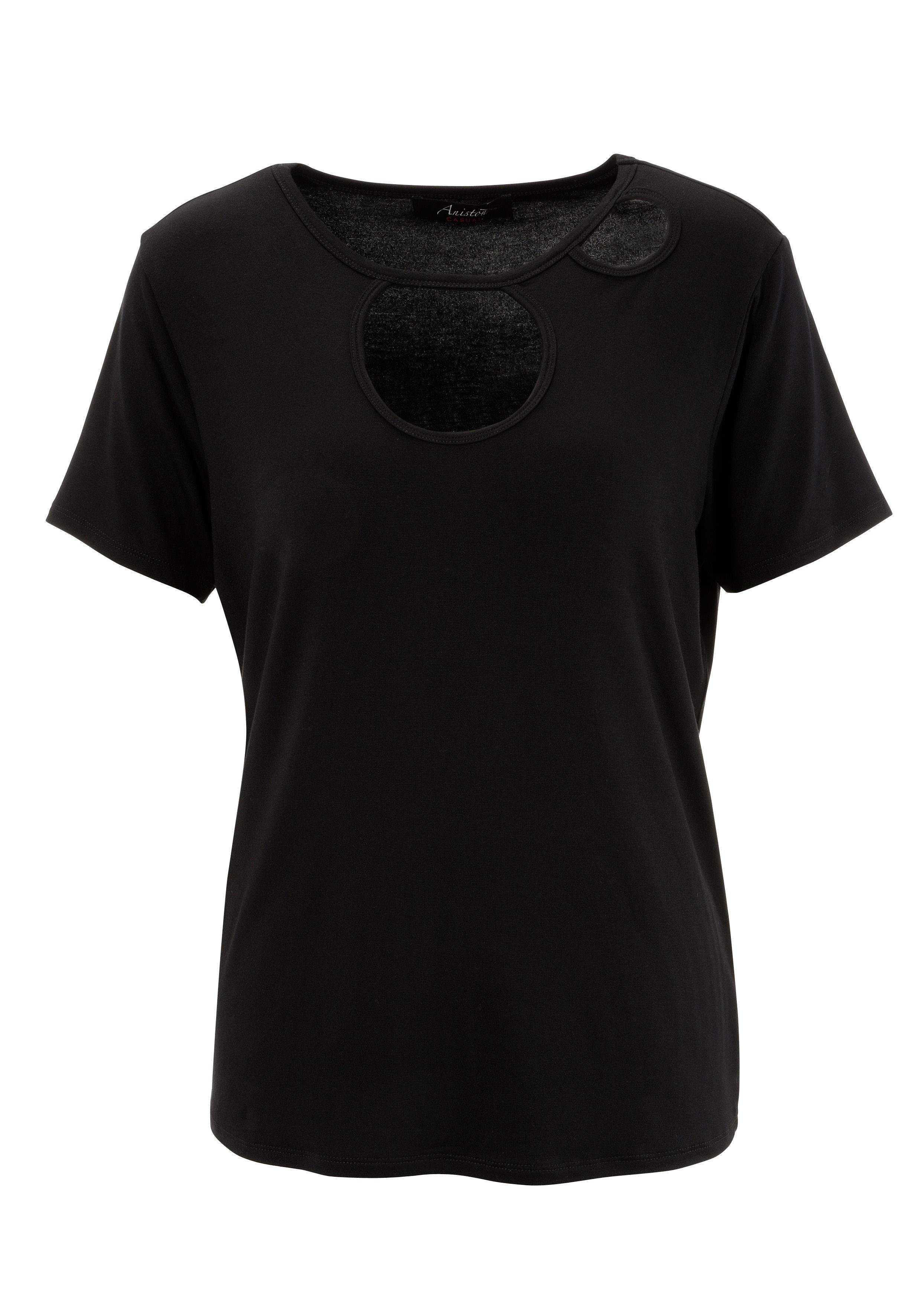 Aniston CASUAL T-Shirt im KOLLEKTION schwarz Vorderteil NEUE - mit trendigen Cut-out's