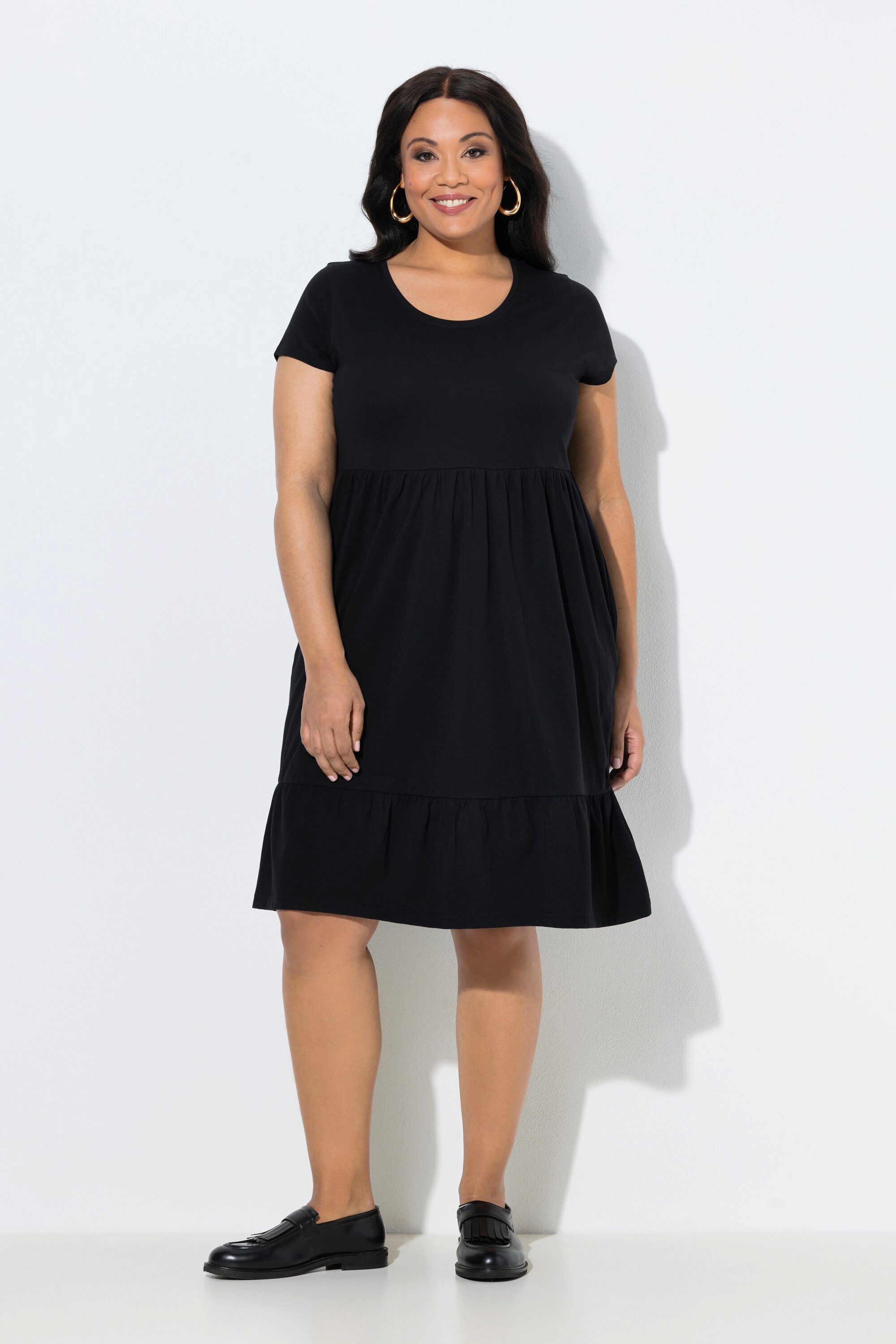 Midikleid Jerseykleid A-Linie Rundhals Flügel-Halbarm