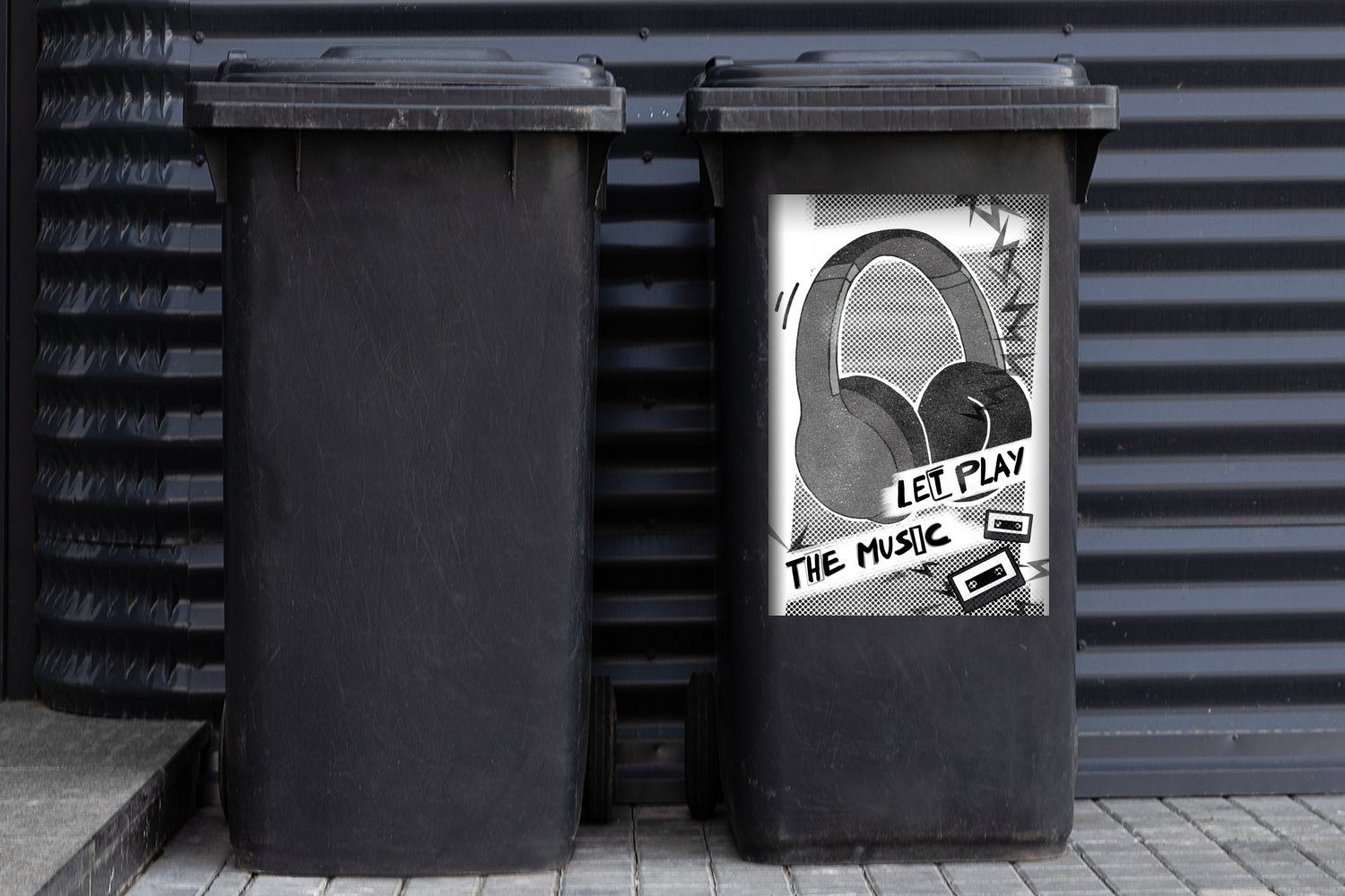 Container, Kopfhörern mit Mülltonne, Mülleimer-aufkleber, Wandsticker (1 Schwarz-weißes MuchoWow Vintage-Poster Abfalbehälter St), Sticker,