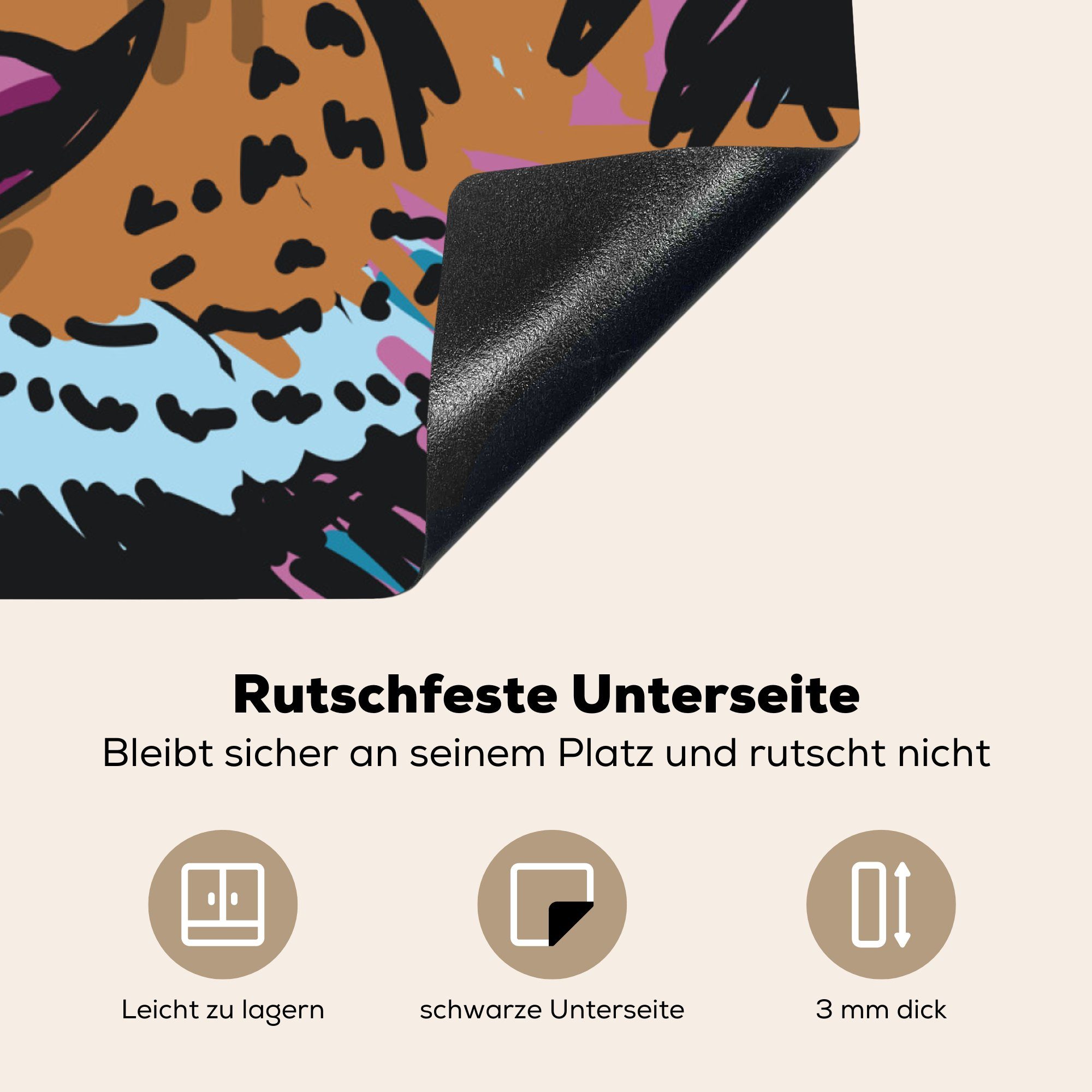 cm, Tiger Ceranfeldabdeckung, (1 - Herdblende-/Abdeckplatte Arbeitsplatte MuchoWow Vinyl, küche 78x78 Farbe für Kopf, tlg), -