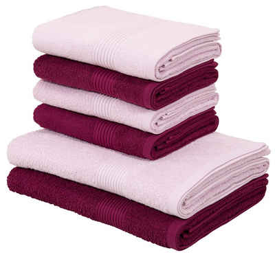 my home Handtuch Set Anna, gestreifte Bordüre, Walkfrottee, (Set, 6-tlg), Handtuch-Set, Duschtücher und Handtücher, 100% Baumwolle