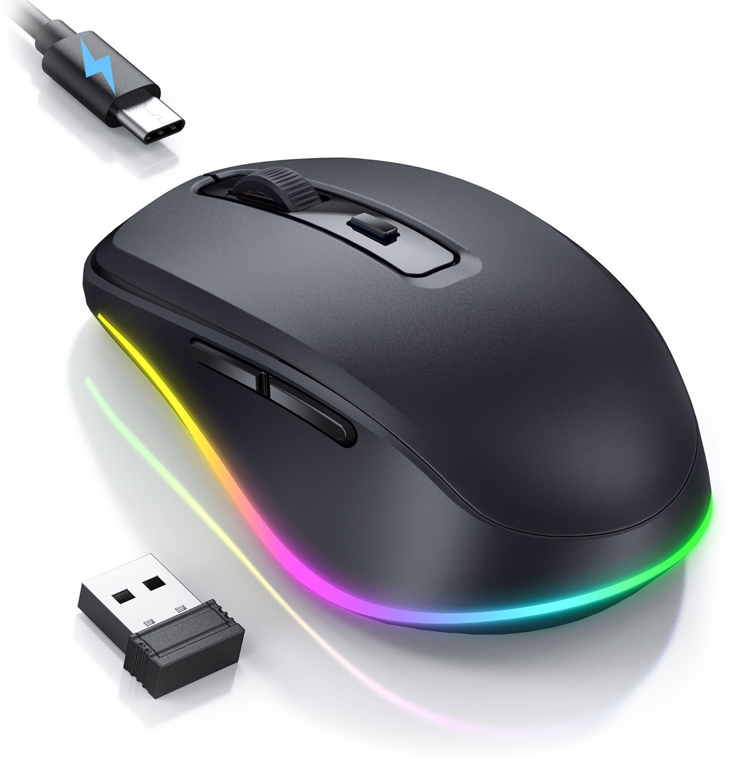 Seenda JY203 Kabellose Maus 2,4 GHz, Jiggler, leise, USB-C, 2000 DPI Maus (Funk, 2000 dpi, aufladbar)