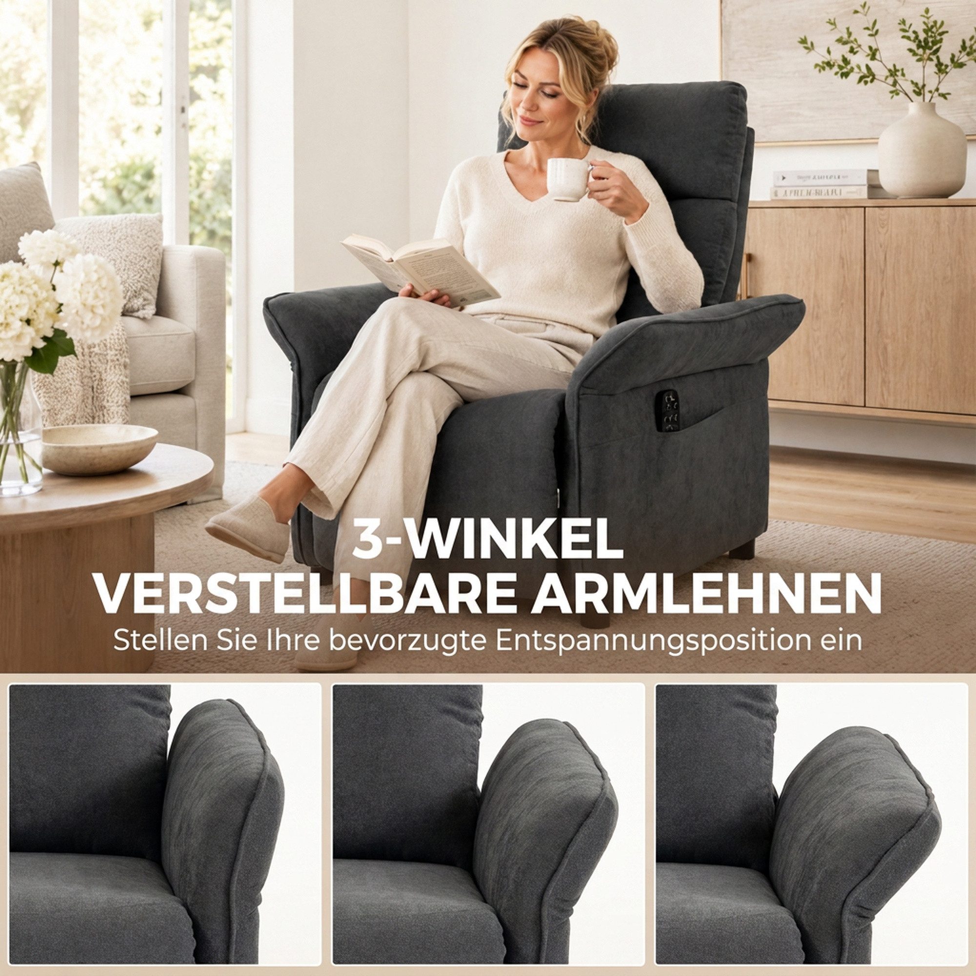 HOMCOM Massagesessel Relaxsessel Fernsehsessel mit Massage & Wärme (Set, 1-St., Relaxsessel), 8-Punkt-Massage, Lendenheizung, 135° – Bild 5 von 5