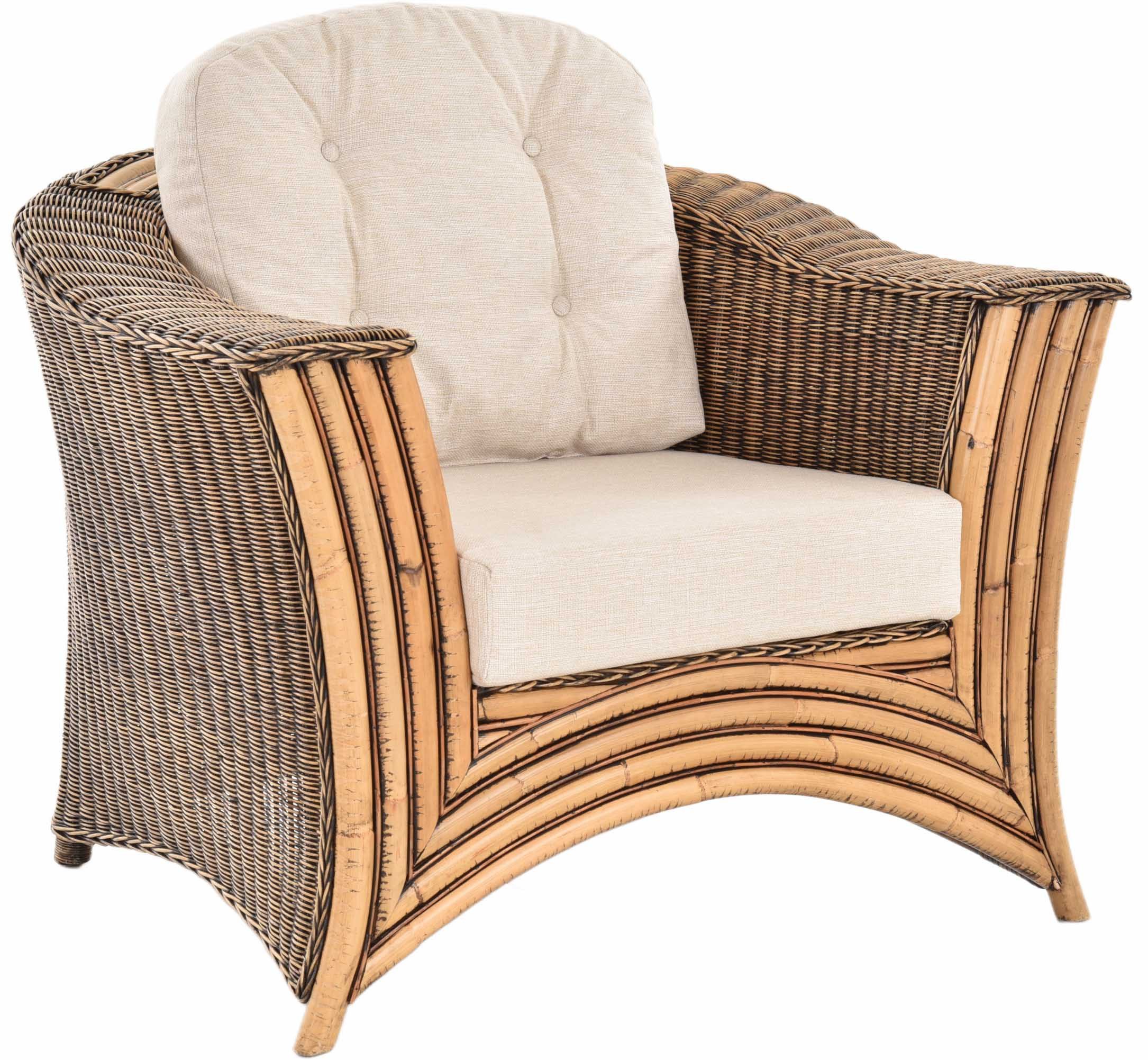 Krines Home Loungesessel S Cohiba Toast Braun + Kissen S+R Jessy Beige, Rattanmöbel