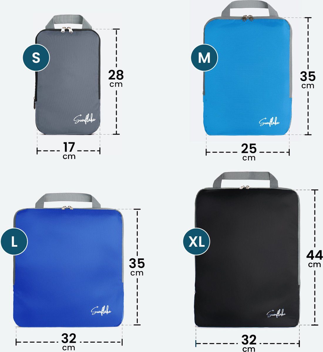 Sunflake Kofferorganizer Packwürfel Kompression 4er Set (Kompressions-Packwürfel / Kompressionswürfel, 4-tlg)