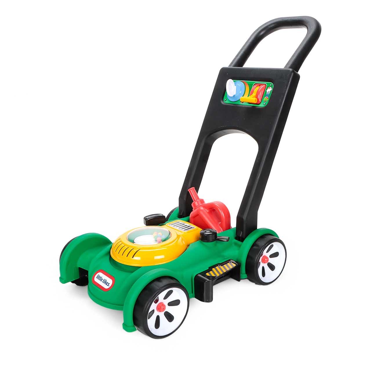 Kinder-Rasenmäher mit mechanischen Motorgeräuschen beim Schieben