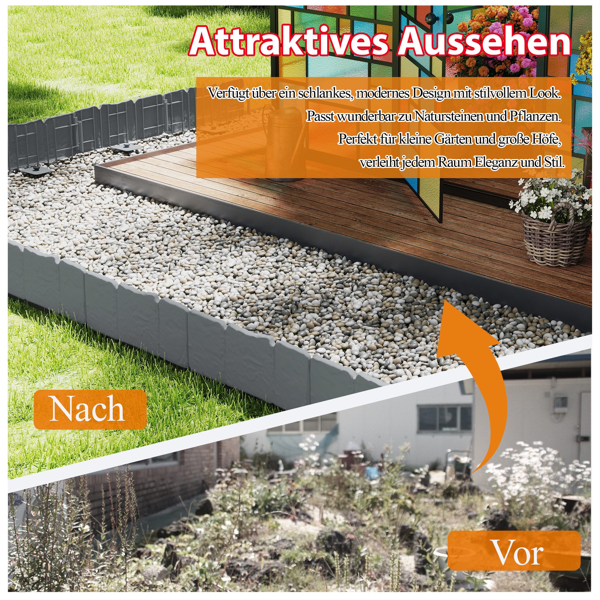 FIVMEN Rasenkante Beeteinfassung Kunstoff mit Bodenspikes Mähkante Palisade, für Blumen Gartenzaun Pro Stück 25x10cm (L x H) – Bild 5 von 5