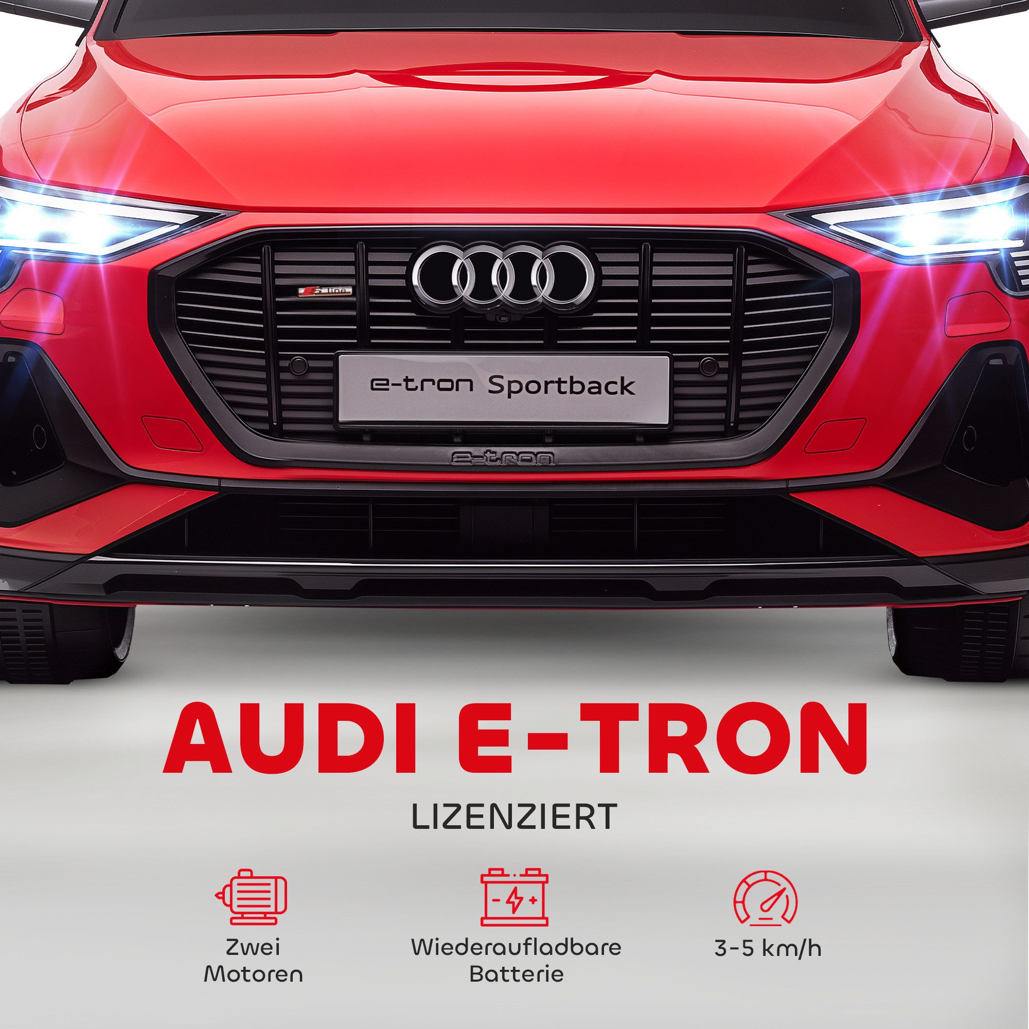 HOMCOM Elektro-Kinderauto 12V Audi E-tron mit Fernbedienung, Musikfunktion, Belastbarkeit 25 kg, (1-tlg), für Außenbereich, Rot – Bild 5 von 5