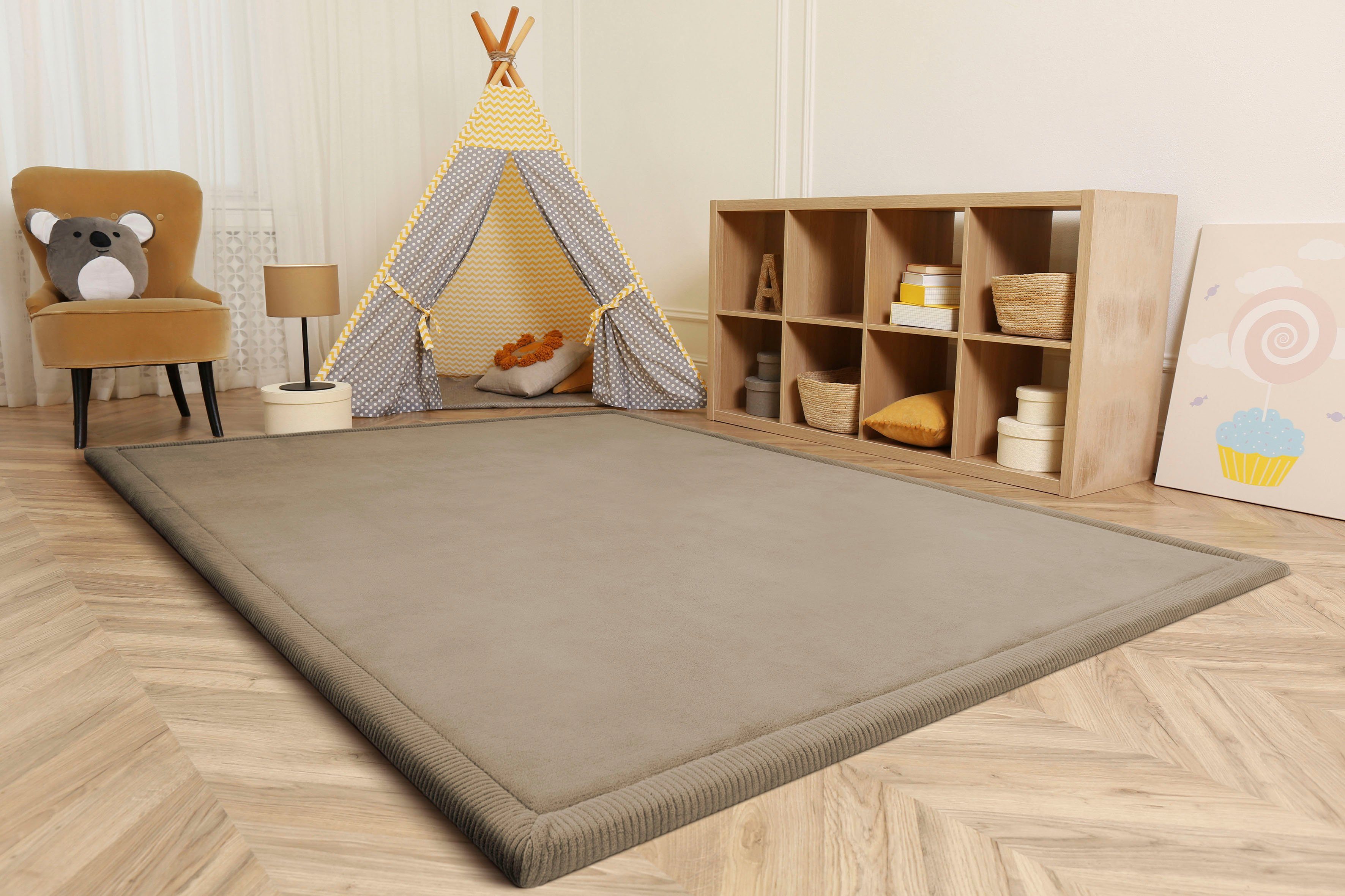 Teppich Tatami 475, Paco beige mit Kurzflor, 24 Home, mm, Höhe: waschbar Memory Foam, rechteckig, Uni-Farben