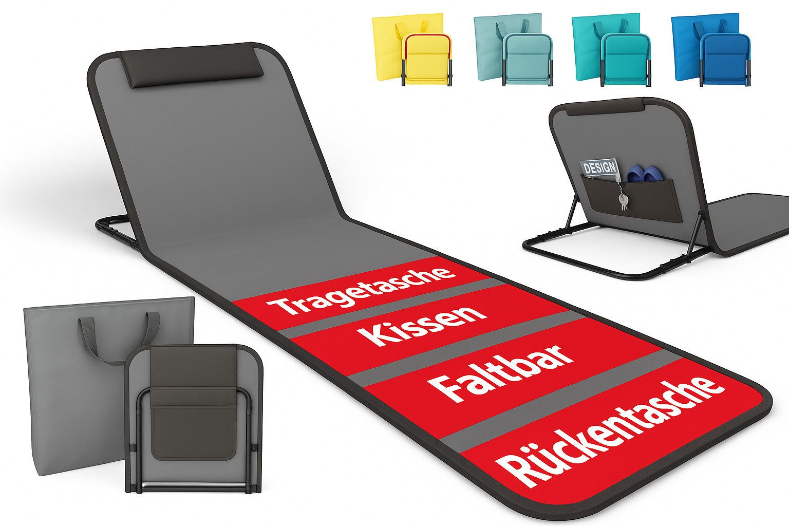 Campingliege Strandliege klappbar mit Nackenkissen