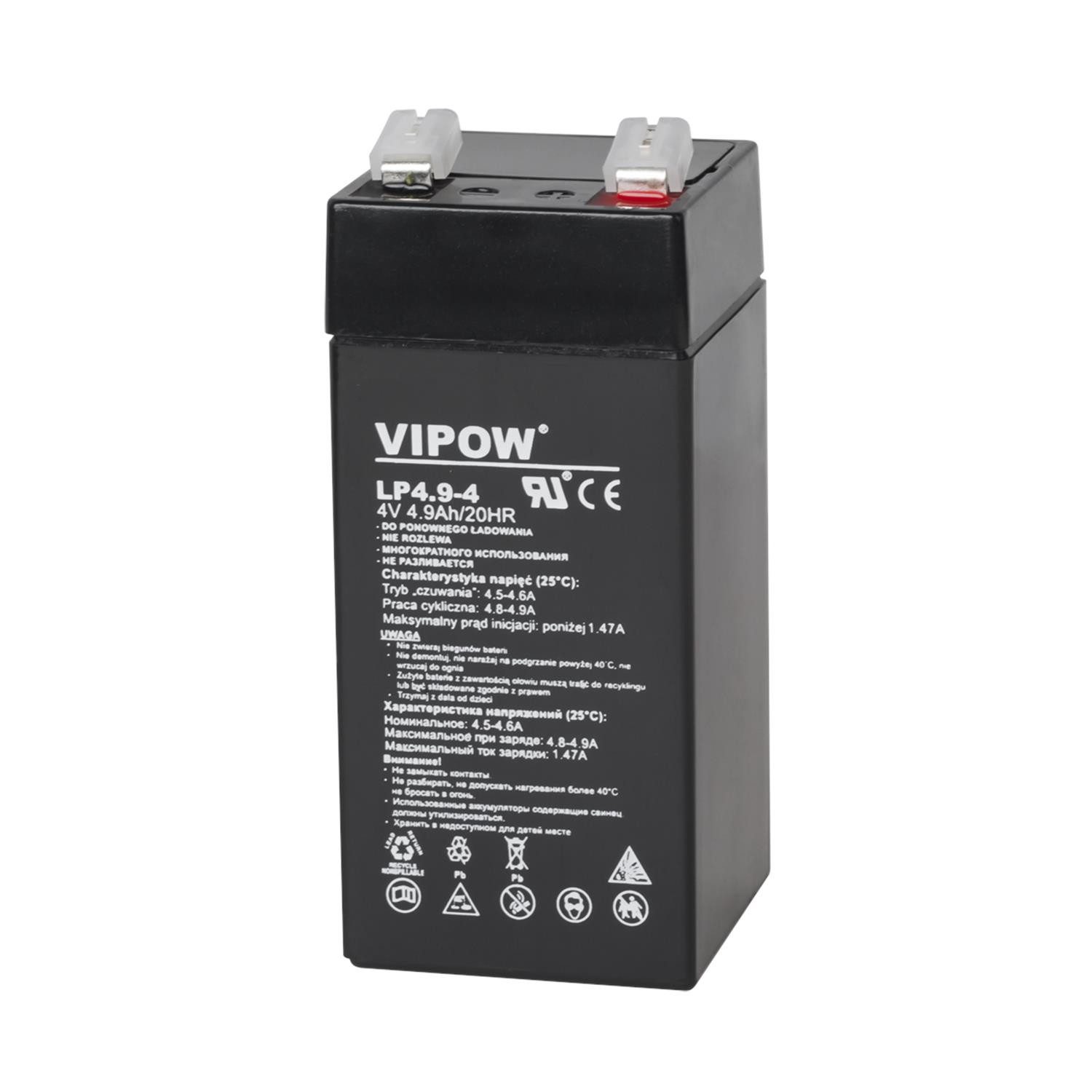 VIPOW BAT0271 Wiederaufladbare Gel-Batterie 4V 4.9Ah Akku