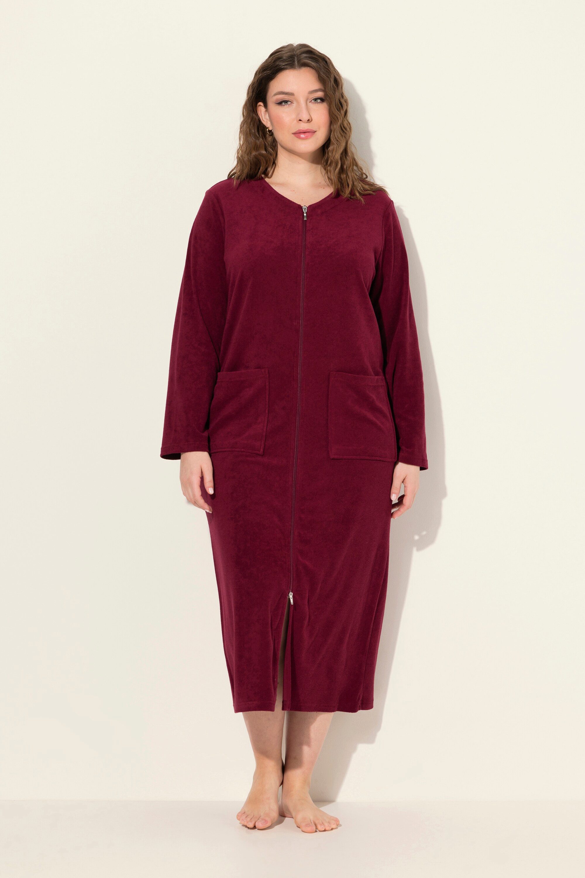 Ulla Popken Bademantel Bademantel 2-Wege-Zipper Frottee günstig online kaufen