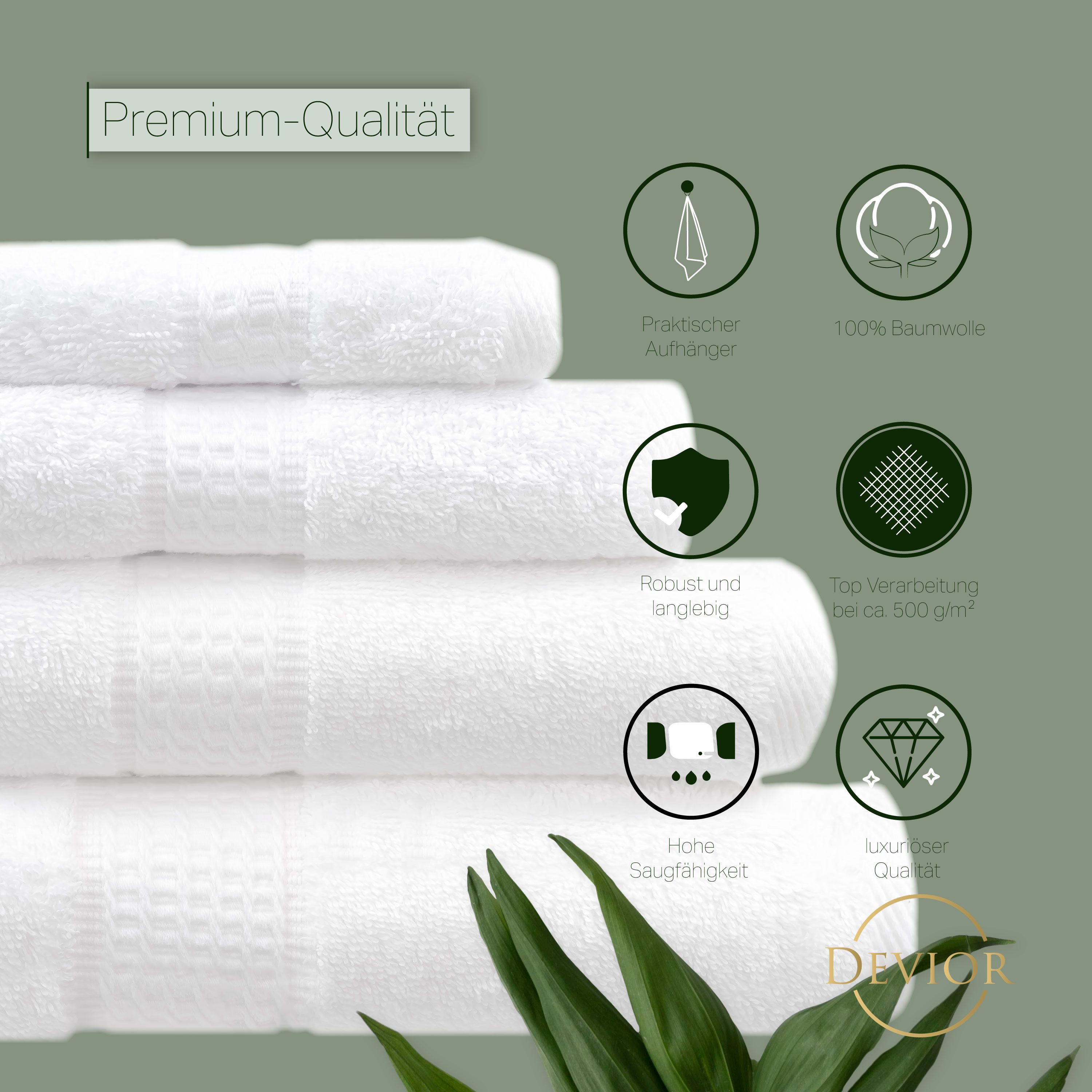 Devior Handtuch Set Frottierserie Elegance in vielen Farben, hochwertig mit 500 g/m², Gästetücher - 100% Baumwolle (8-St), 30x50 cm, ideal fürs Gästebad & kleine Handtuchhalter, geruchsneutral