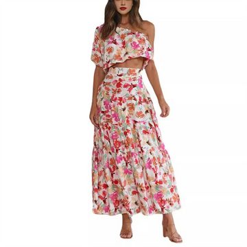 RUZU UG Dirndl Top Kleid zweiteiliger Anzug Sommer Damen bedruckte Mode
