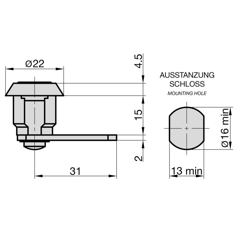 Thumbnail - BASI Türriegel Basi 9000-1311 Hebelschloss Silber