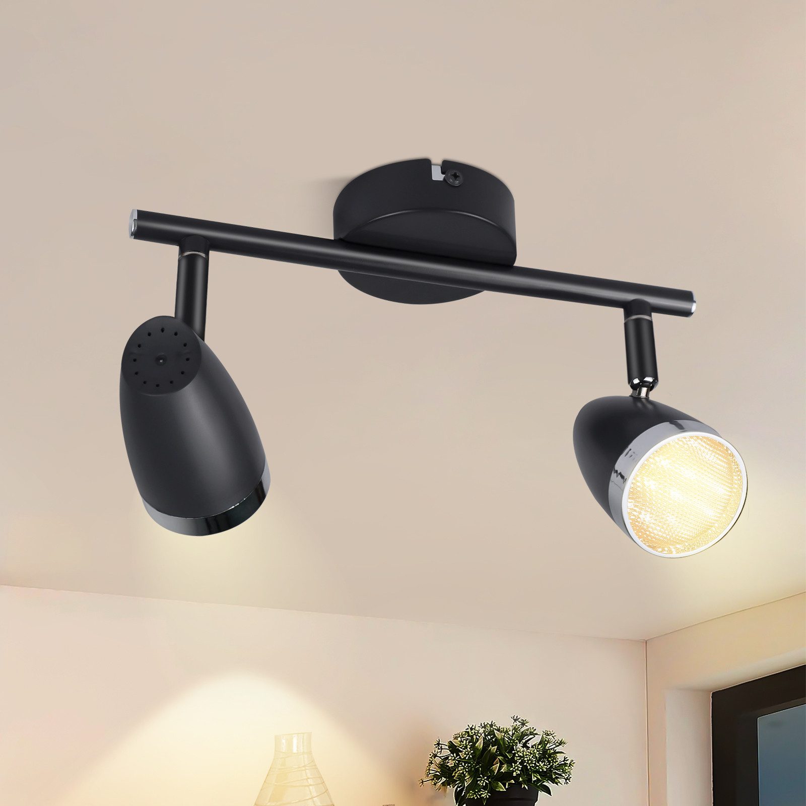 ZMH Deckenstrahler 1/2/3/4 Flammig 4/6/12/16W Deckenlampe schwenkbar 350° Wohnzimmer, Augenschutz, Einfache Installtion, LED fest integriert, Warmweiß, Schwarz 3000K schwenkbar 350° Deckenspot Flur Schlafzimmer
