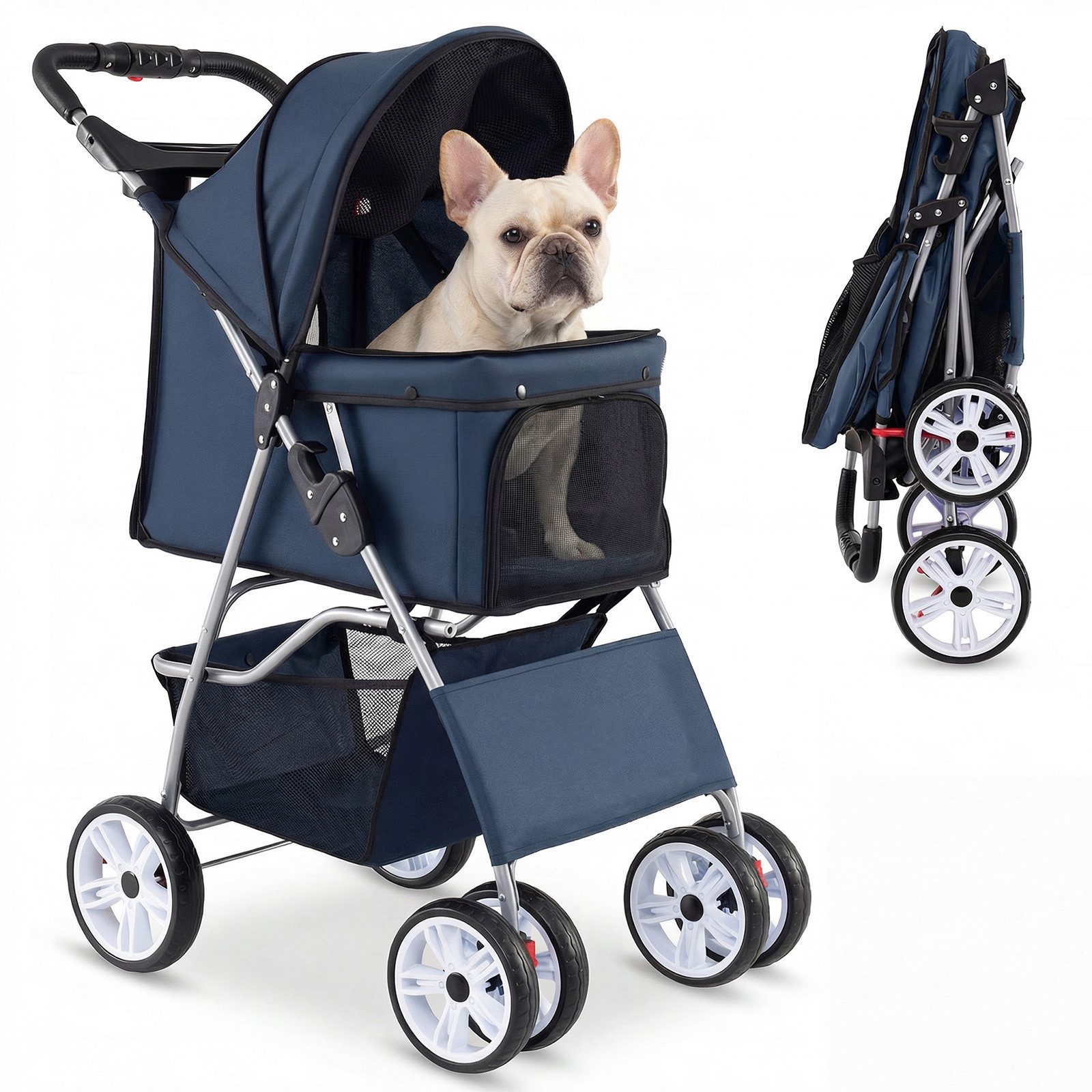 KOMFOTTEU Hundebuggy, Hundewagen mit Getränkehalter & Aufbewahrungskorb