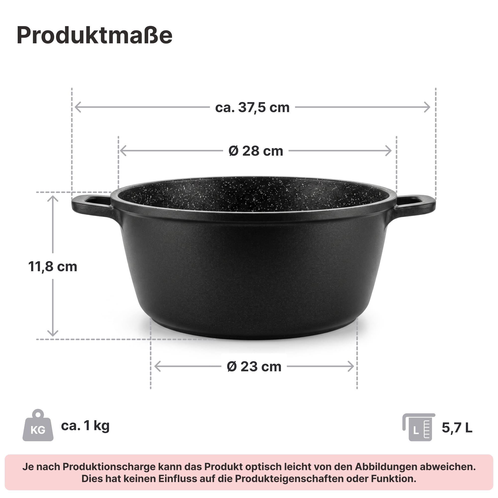 Cheffinger Kochtopf Aluguss Kochtopf 28 cm 6 L Suppentopf Antihaftbeschichtung Induktion, Aluguss, induktionsgeeignet