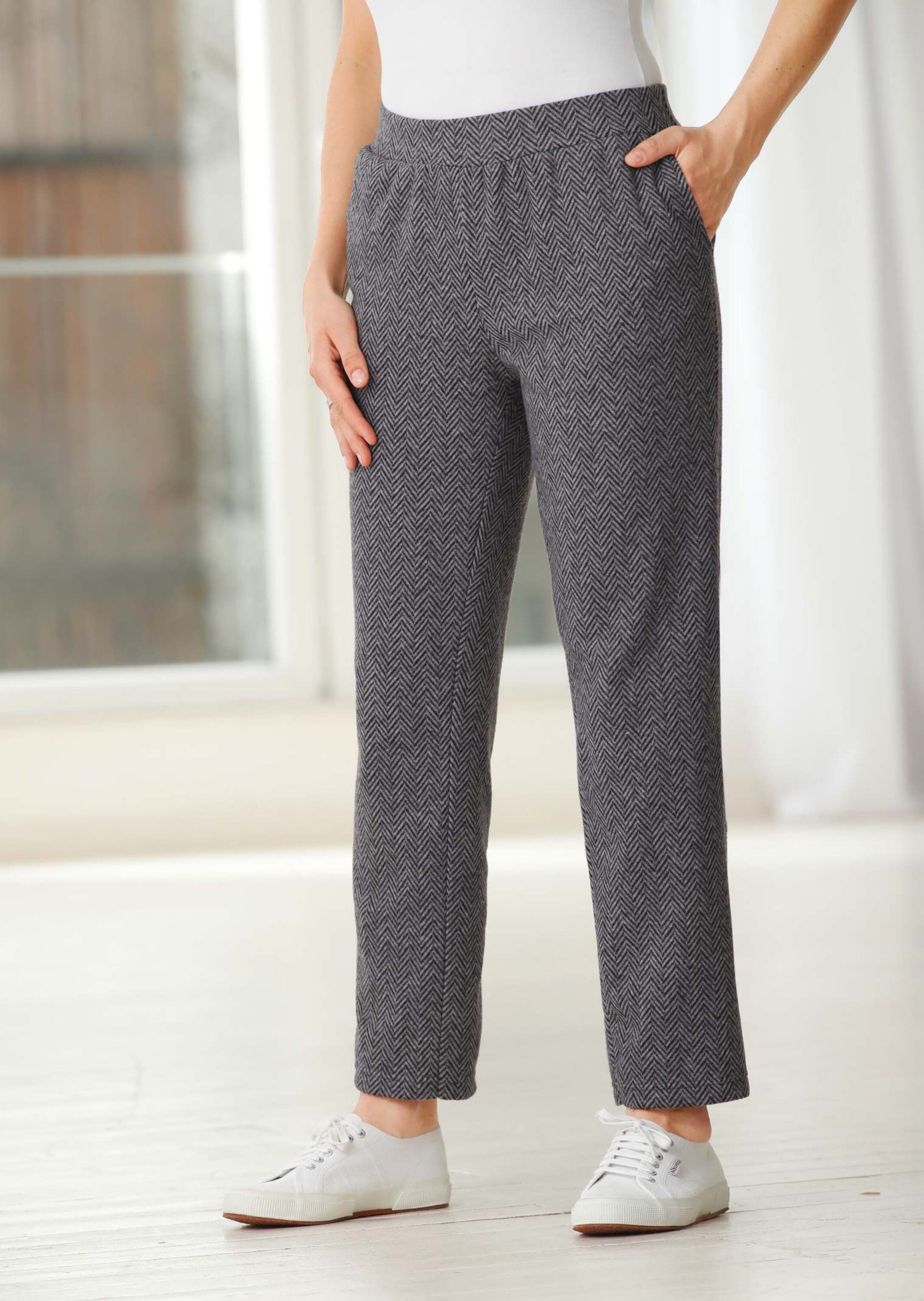 GOLDNER Jogginghose Kurzgröße: Flauschige 7/8-Hose, Fischgratmuster Stoffhose aus Baumwolle mit Rundumgummibund