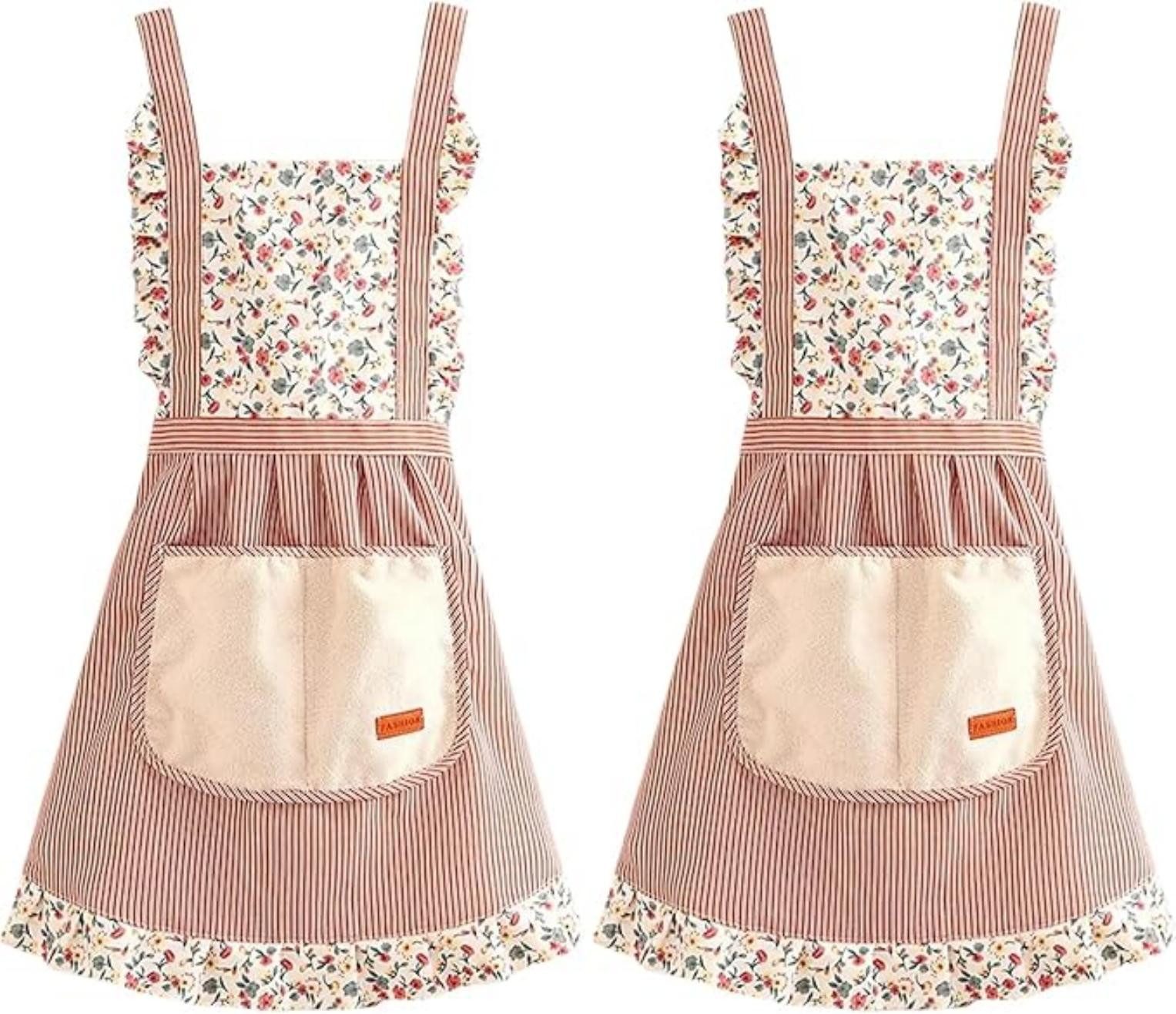 Zyronn Kochschürze 2 Stück Schürze mit Taschen, Verstellbare Küchen Schürze