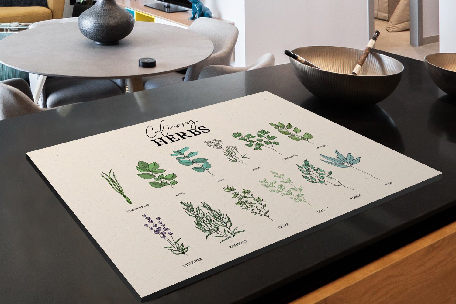 Schutz - Vinyl, küche, Pflanzen Herdblende-/Abdeckplatte cm, die 81x52 Küche Kräuter, MuchoWow Ceranfeldabdeckung für Induktionskochfeld - (1 tlg),