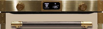 Kaiser Küchengeräte Pyrolyse Backofen Art Deco EH 6426 ElfAD, mit 1-fach-Teleskopauszug, Pyrolyse-Selbstreinigung, Retro Elektro Backofen,80L, Metallleisten •Antique Gold•