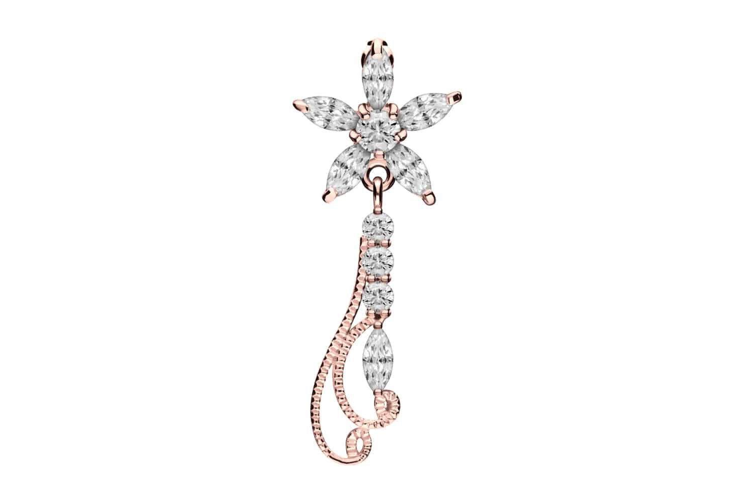 PIERCINGLINE Bauchnabelpiercing Titan Bananabell mit 925er Silber-Design KRISTALLBLUME + ANHÄNGER (Bananabells, 1-tlg)