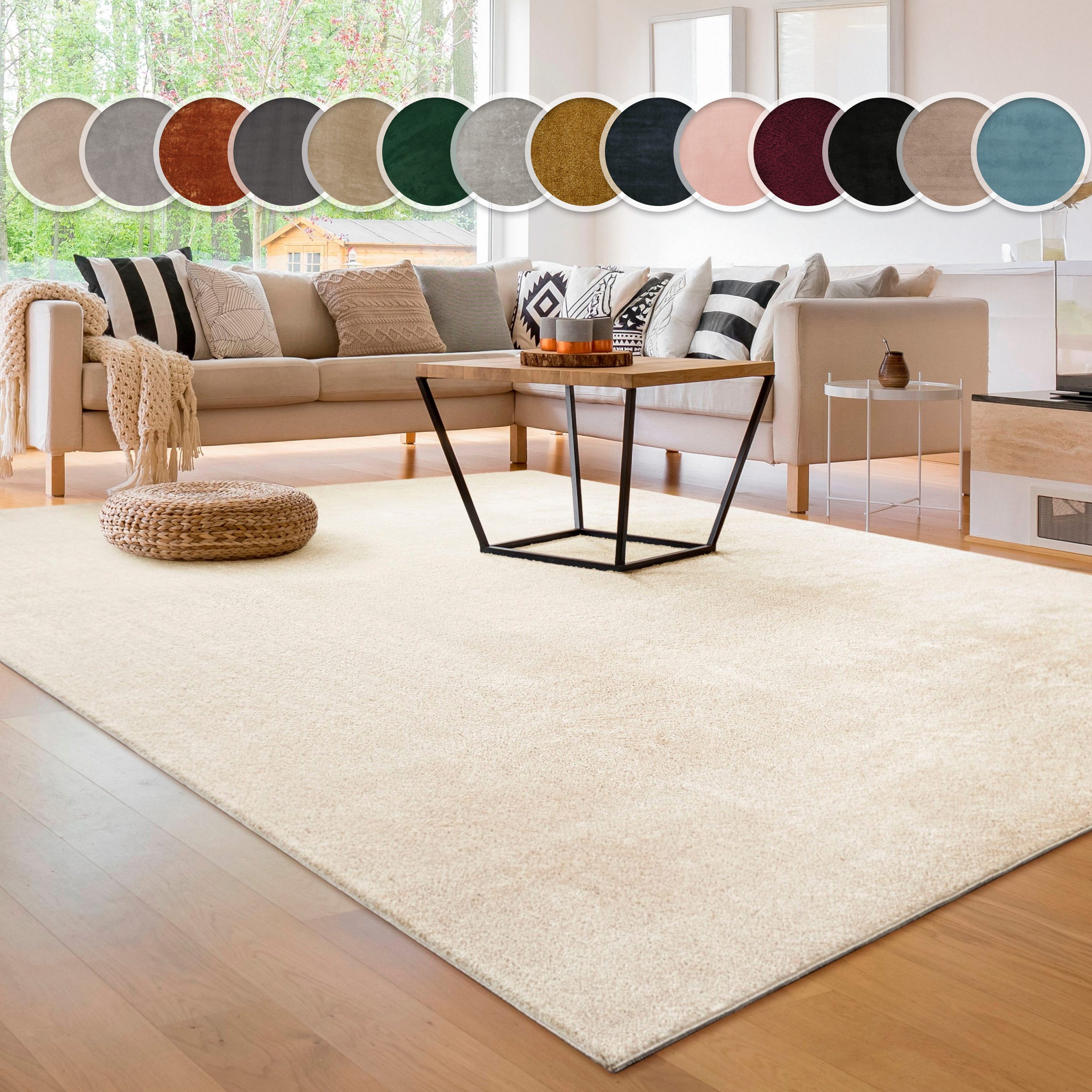 Paco Home Teppich Cadiz 630, rechteckig, Höhe: 14 mm, Uni-Farben, besonders weich, waschbar, auch als Läufer erhältlich