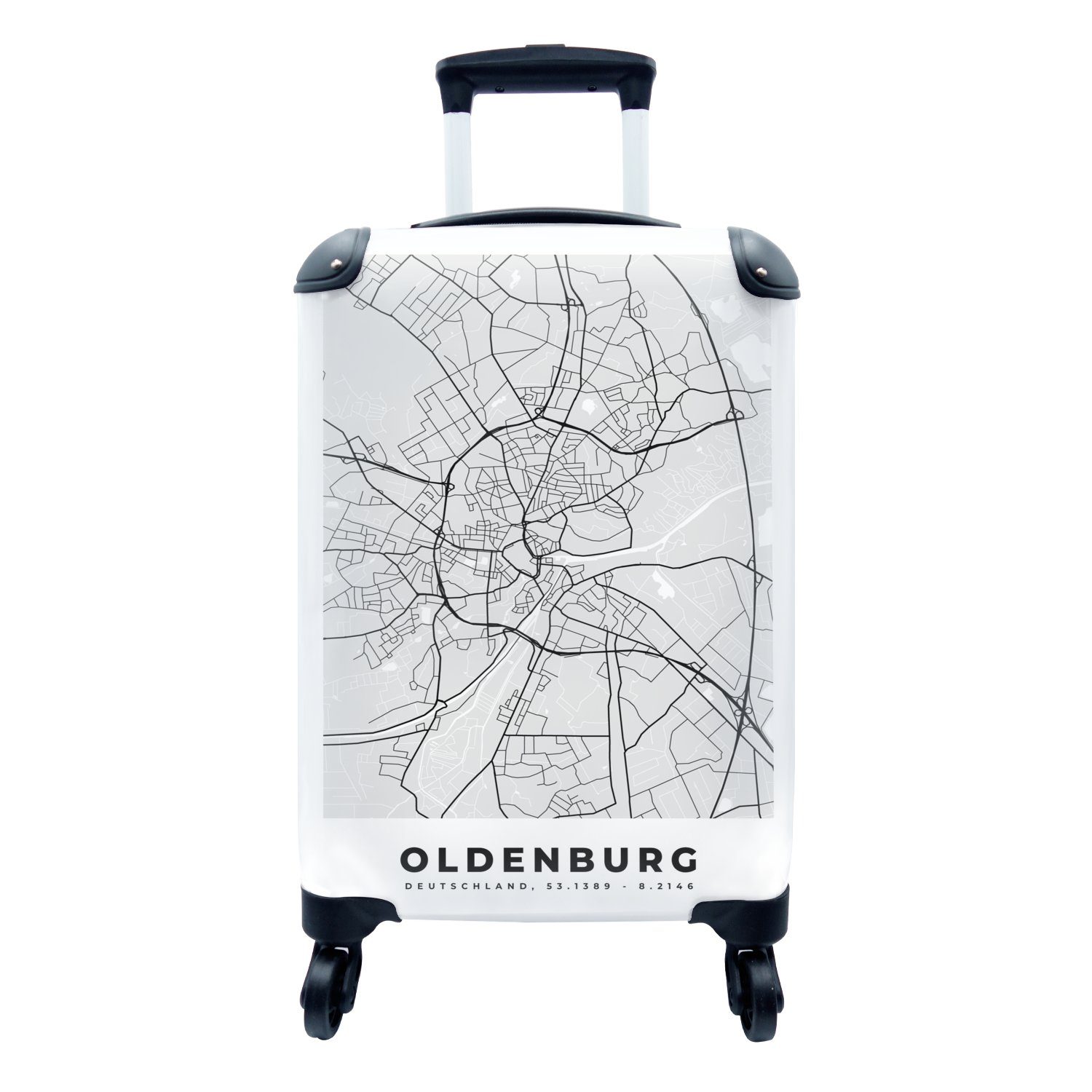 MuchoWow Handgepäckkoffer Stadtplan - Stadtplan von Oldenburg - Deutschland, 4 Rollen, Reisetasche mit rollen, Handgepäck für Ferien, Trolley, Reisekoffer