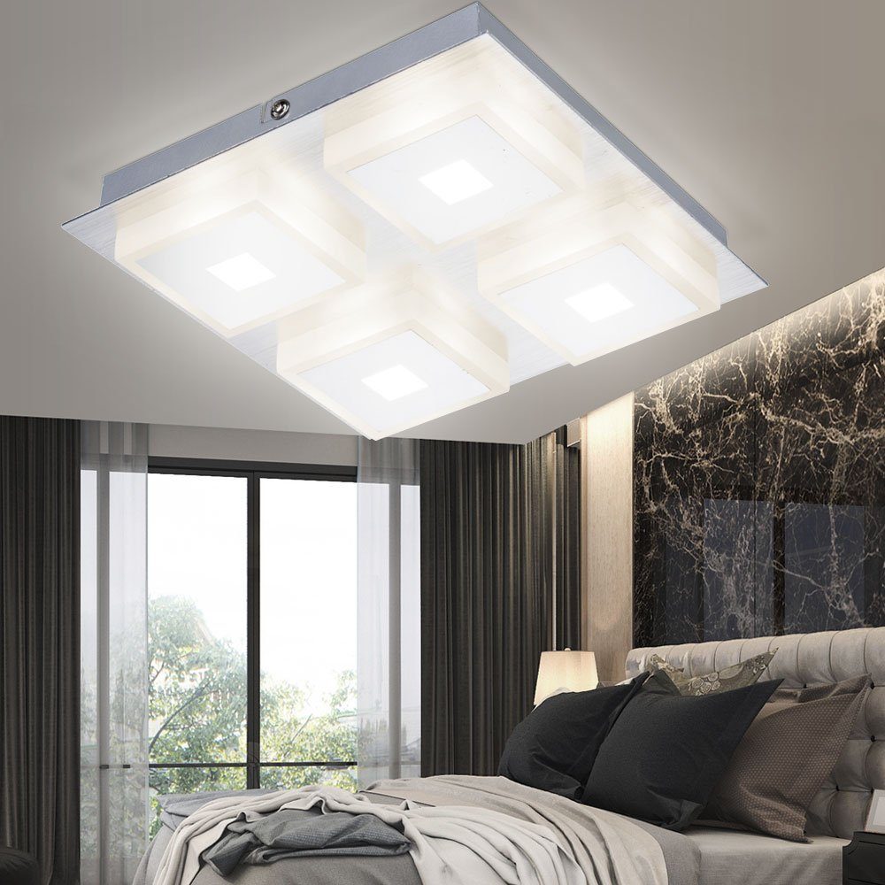 etc-shop LED fest Warmweiß, LED-Leuchtmittel Aluminium verbaut, Deckenleuchte Deckenleuchte, Wohnzimmer 4-Flammig Deckenlampe