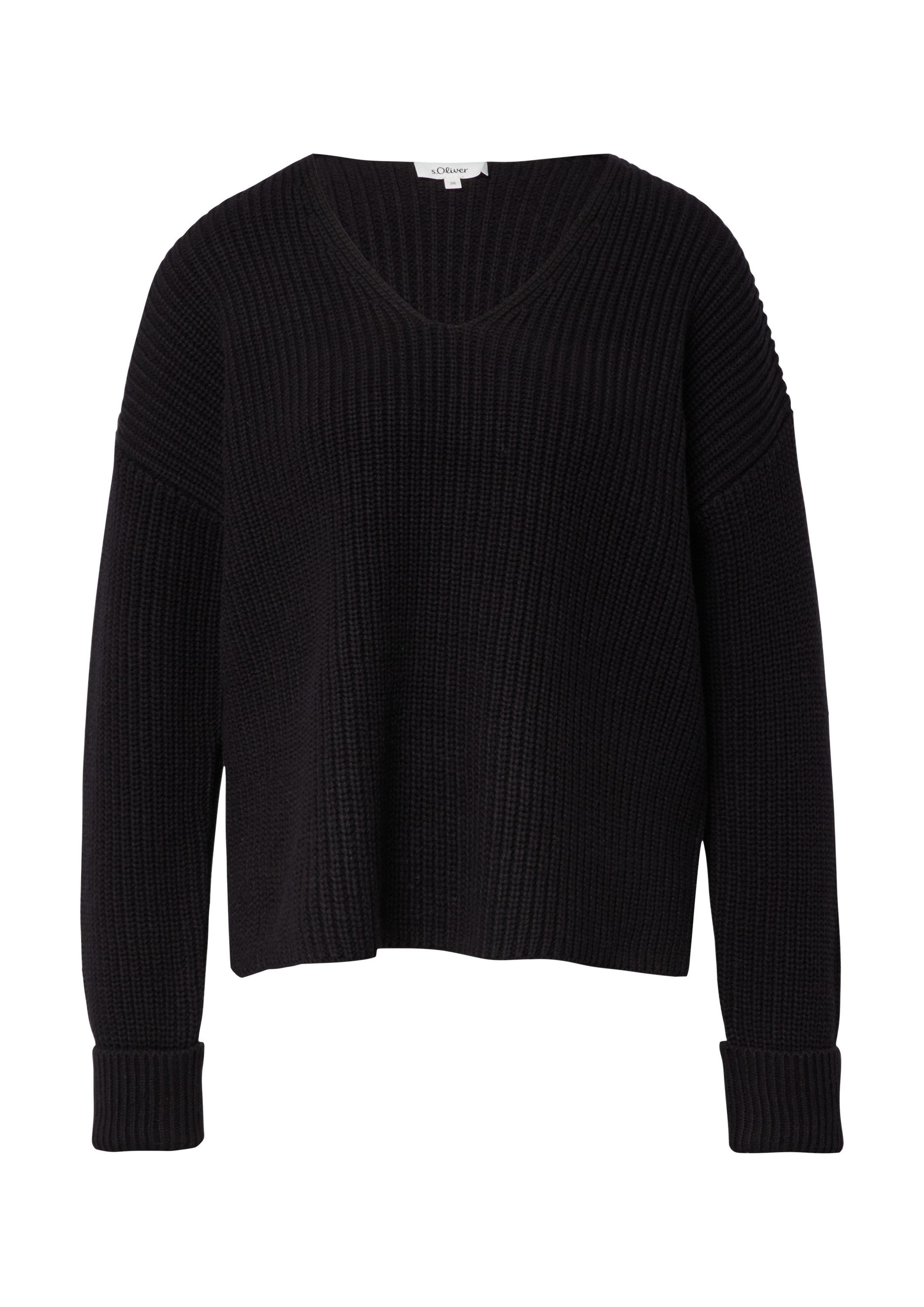 s.Oliver Longpullover Strickpullover Grobstrickpullover mit V-Ausschnitt im Relaxed Fit