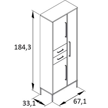Lomadox Hochschrank KELLA-80 mit 3 Türen in waldgrün, B/H/T: ca. 67,1/184,3/33,1 cm