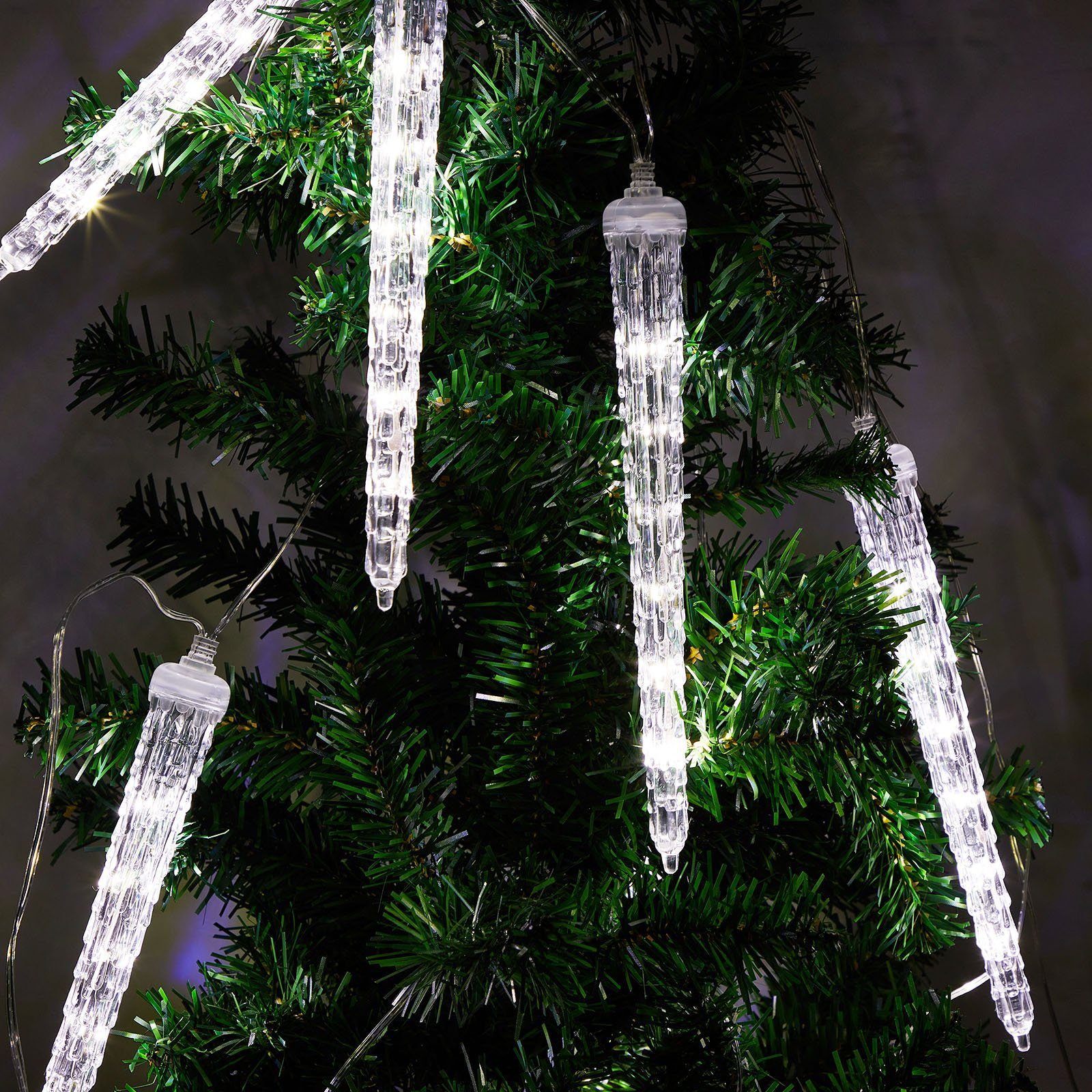 Rosnek LED-Lichterkette 7V, Lichter; wasserdicht, Weihnachten 8 Eiszapfen Eiszapfen 2.8M, 96-flammig, Bäume, mit Traufe anschliessbar, LED für