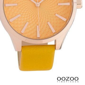 OOZOO Quarzuhr Oozoo Damen Armbanduhr OOZOO Timepieces, (Analoguhr), Damenuhr rund, groß (ca. 42mm), Lederarmband gelb, Fashion