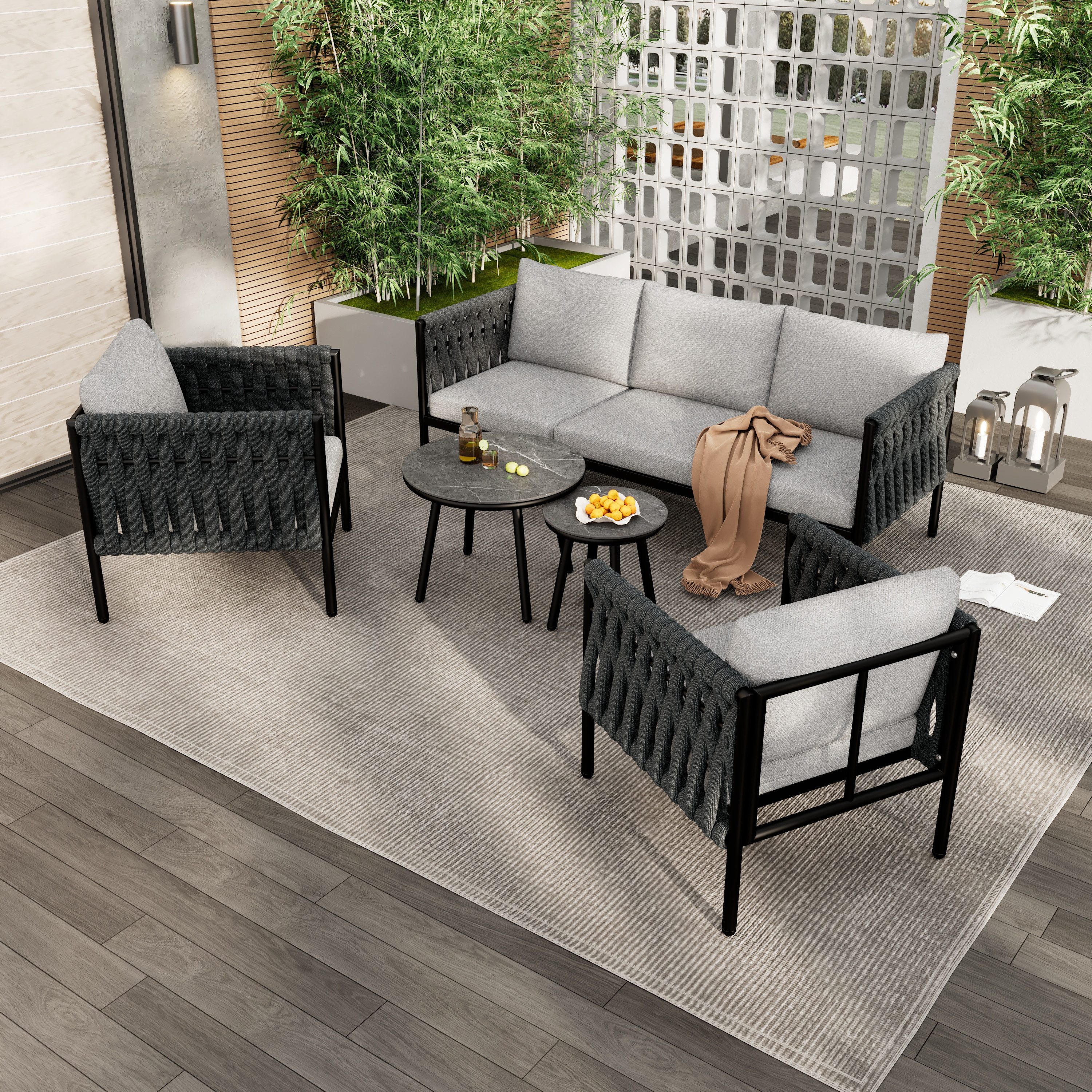 Flieks Gartenlounge-Set, (5-tlg), 5-Sitzer Balkonset Gartenmöbel günstig online kaufen