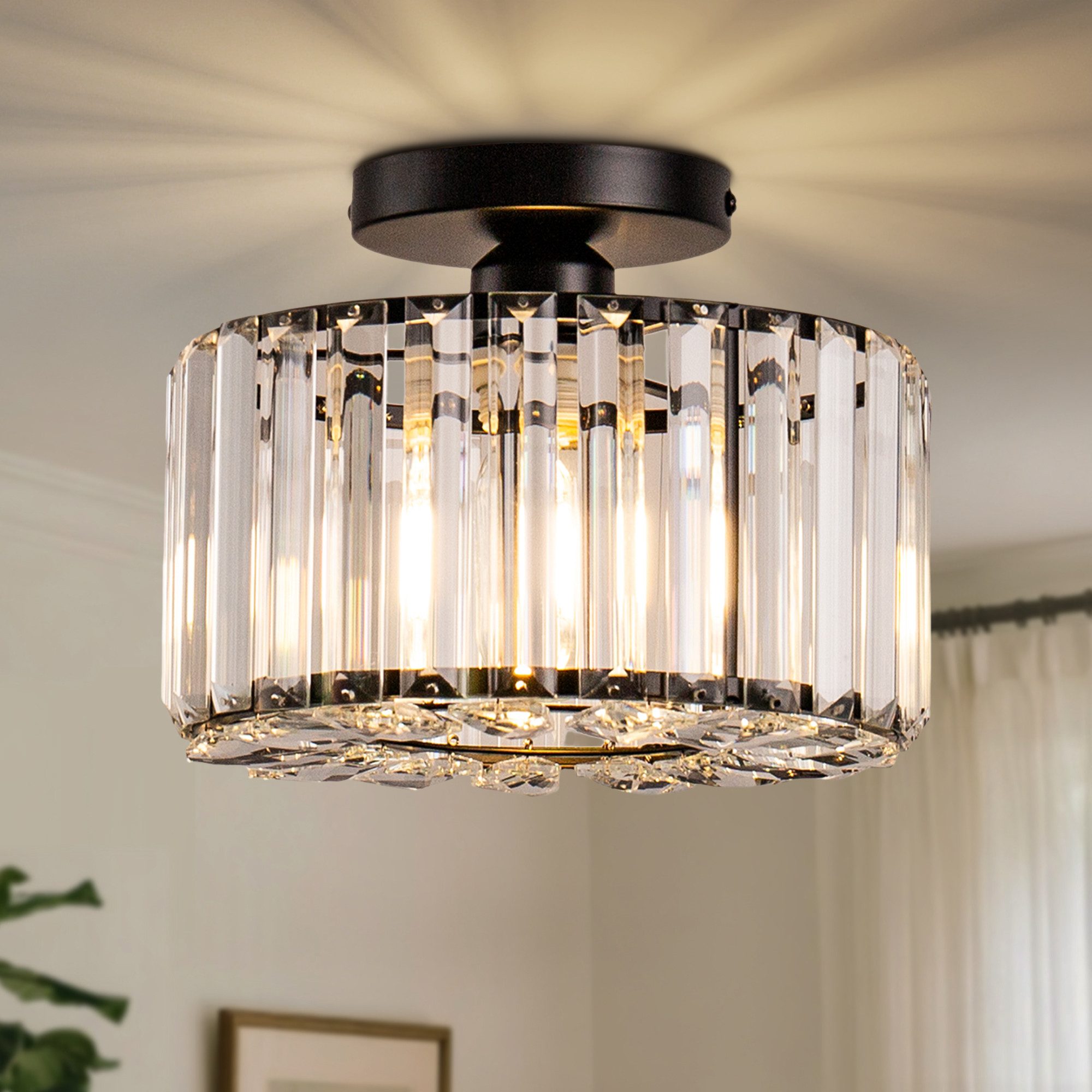 LOHAS-LED Deckenleuchte Kristall‑Deckenlampe mit 3 E27‑Sockeln, moderne Glasdeckenleuchten, ohne Leuchtmittel, Ideal für Schlafzimmer, Küche und Esszimmer