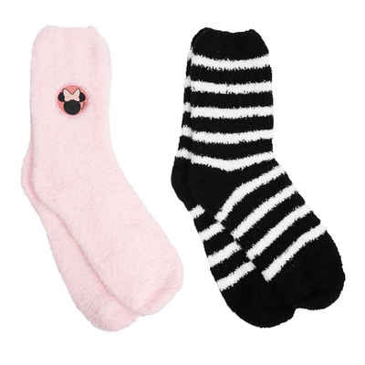 United Labels® Socken Disney - Minnie Mouse Kuschelsocken für Damen Schwarz/Rosa (2er Pack)