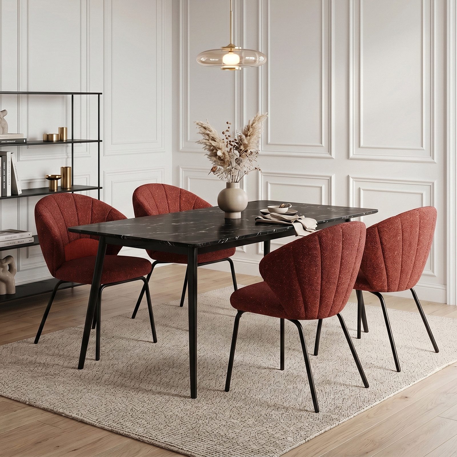 Jiexi Esszimmerstuhl Polsterstuhl Flanell Sessel fächerförmig moderner Metallrahmen