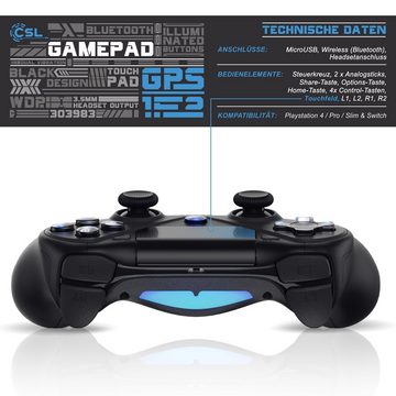 CSL Gaming-Controller (1 St., Wireless Gamepad für PS4 & Switch, Bluetooth & Kabel, Touchpad, Akku)
