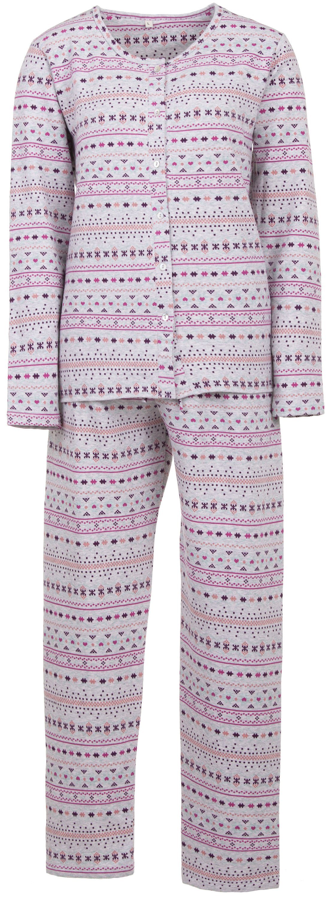Knopfleiste Thermo Pyjama zeitlos Set - Symbole Schlafanzug