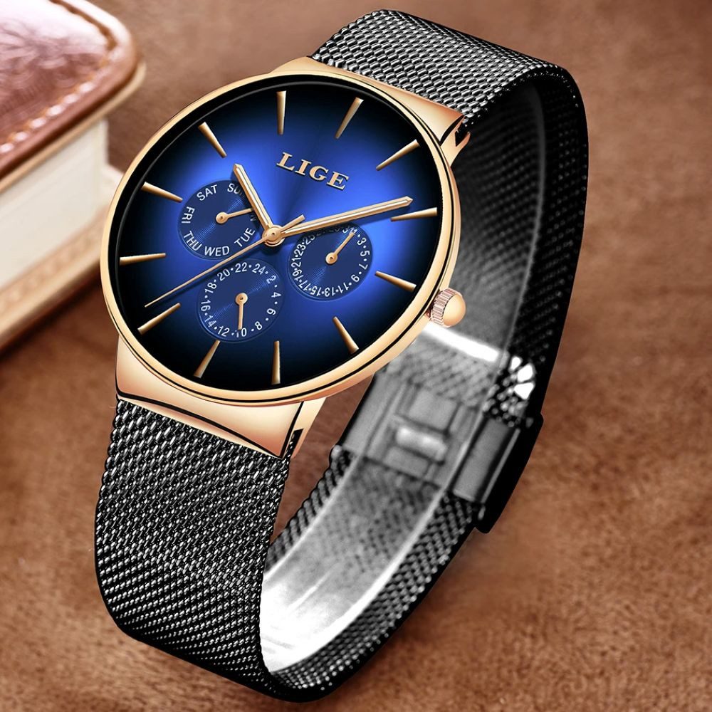 Lige Quarzuhr Lige 9936 Damenuhr Chrono Netzarmband Zifferblatt Blau L-9936 günstig online kaufen