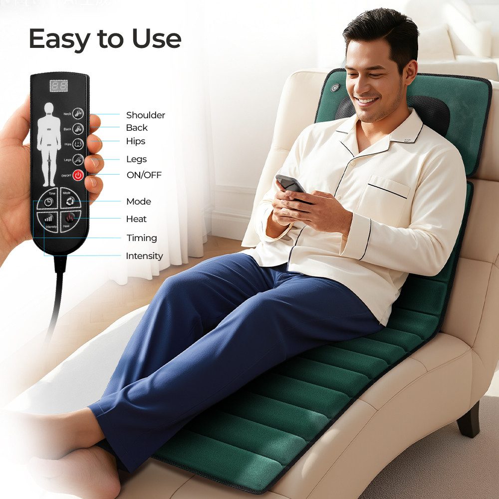 BBWL Massagematte für Schultern, Nacken, Rücken & Hüfte mit Memory-Schaum, Wärmefunktion und ergonomischem Design