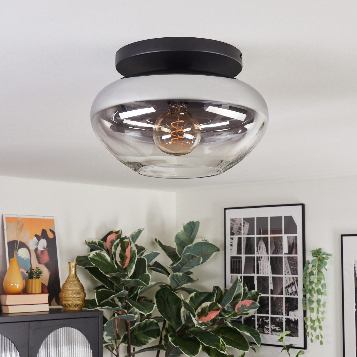hofstein Deckenleuchte Deckenlampe aus Metall/Glas in günstig online kaufen