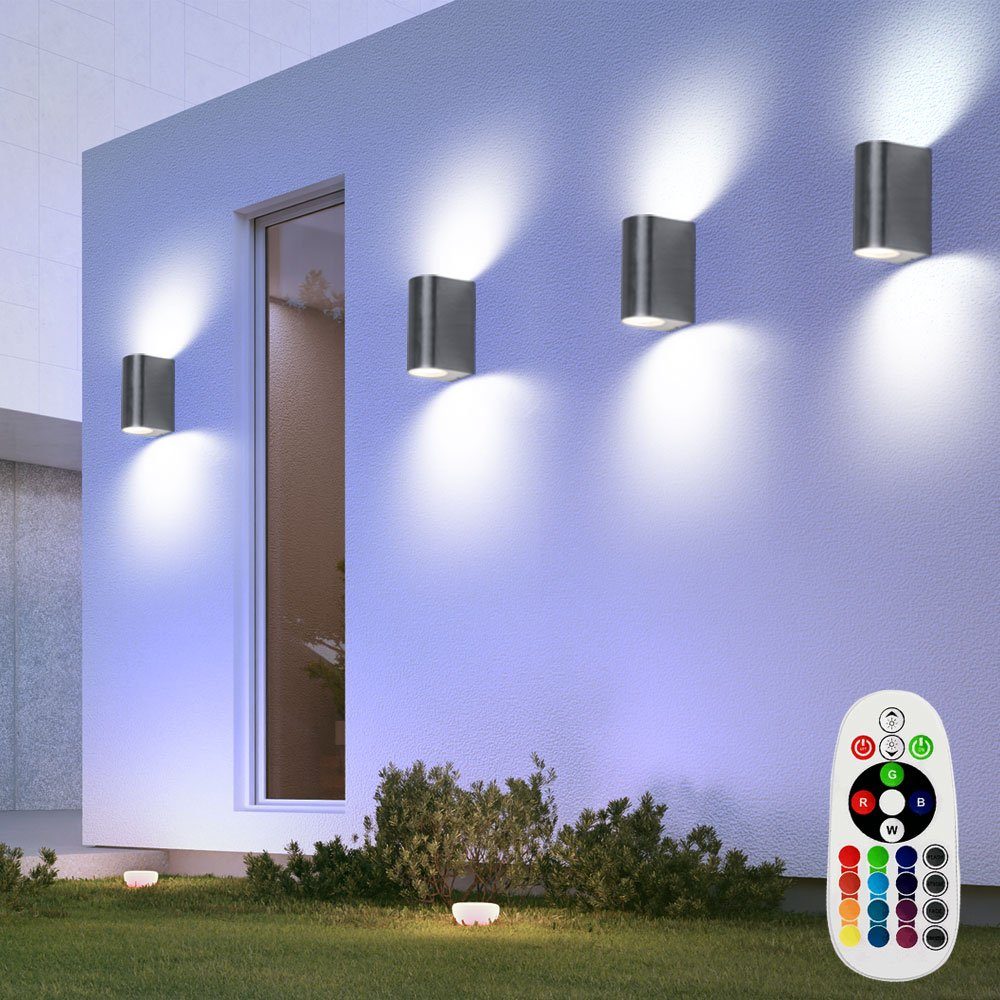 etc-shop Außen-Wandleuchte, Leuchtmittel inklusive, Warmweiß, Farbwechsel, 4er Set RGB LED ALU Up Down Wand Leuchten Fassaden Terrassen Außen