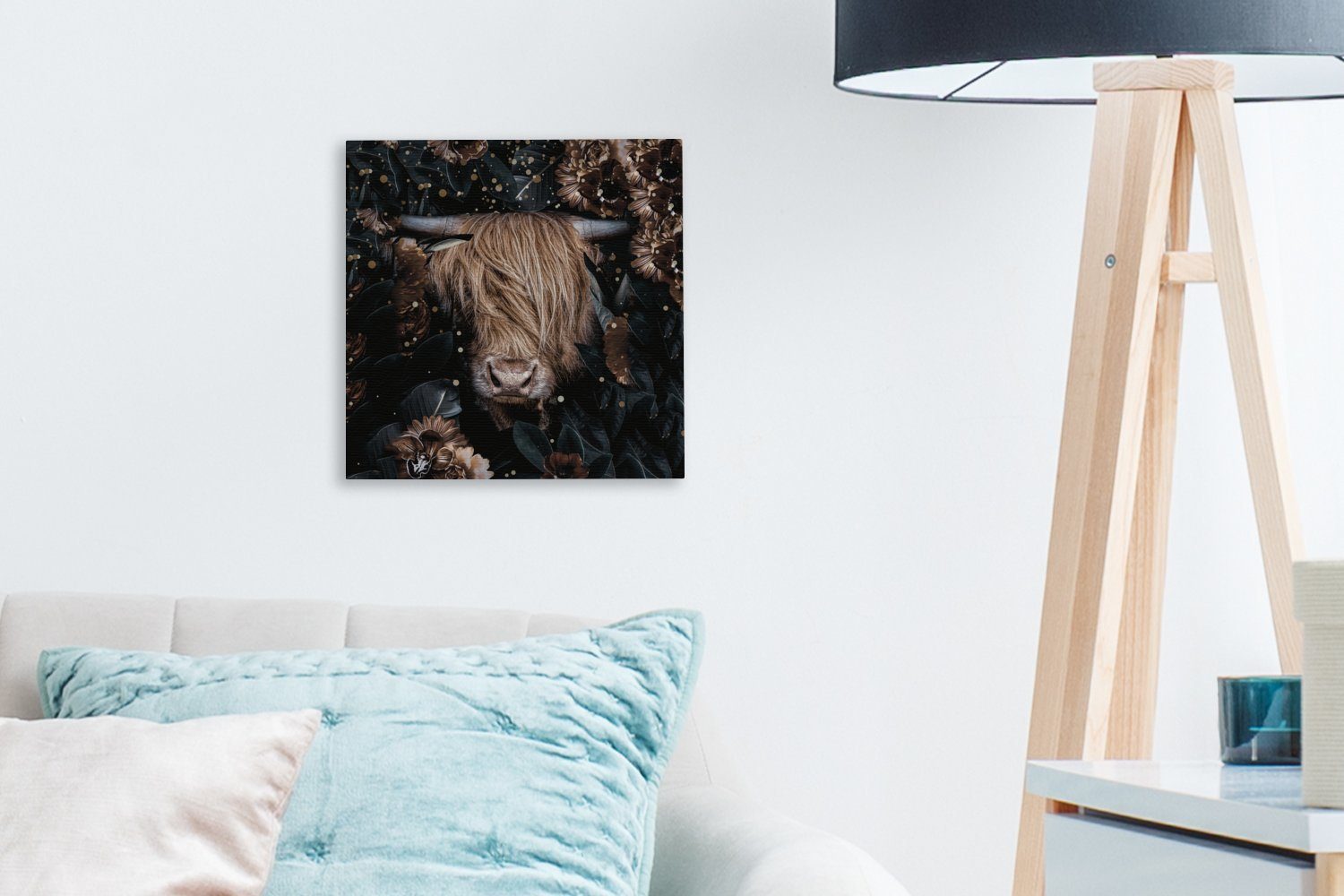 OneMillionCanvasses® Leinwandbild Licht, Leinwand - für Wohnzimmer Bilder Blumen - St), - Highlander Schlafzimmer Schottische (1 Kühe